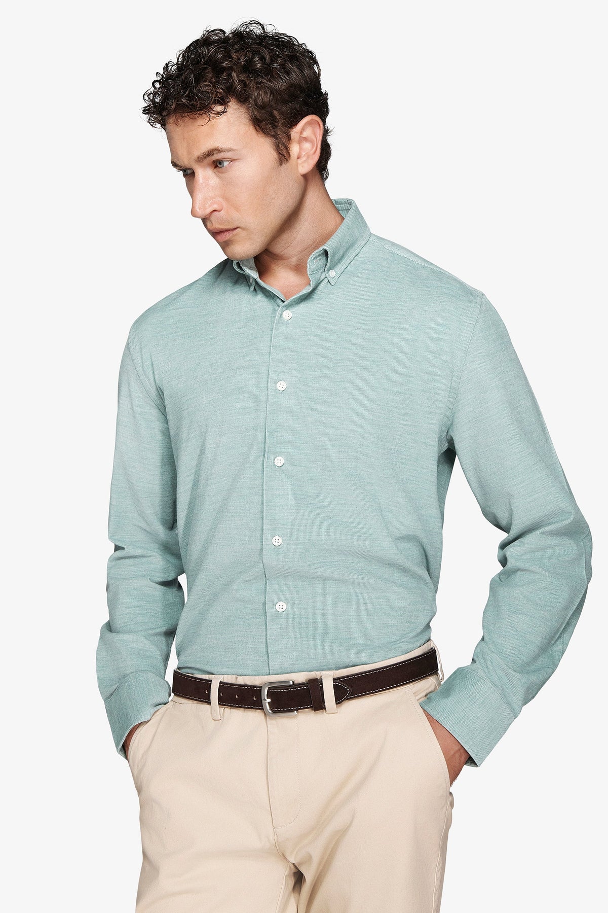 Camicia in velluto millerighe verde acqua-Dan John