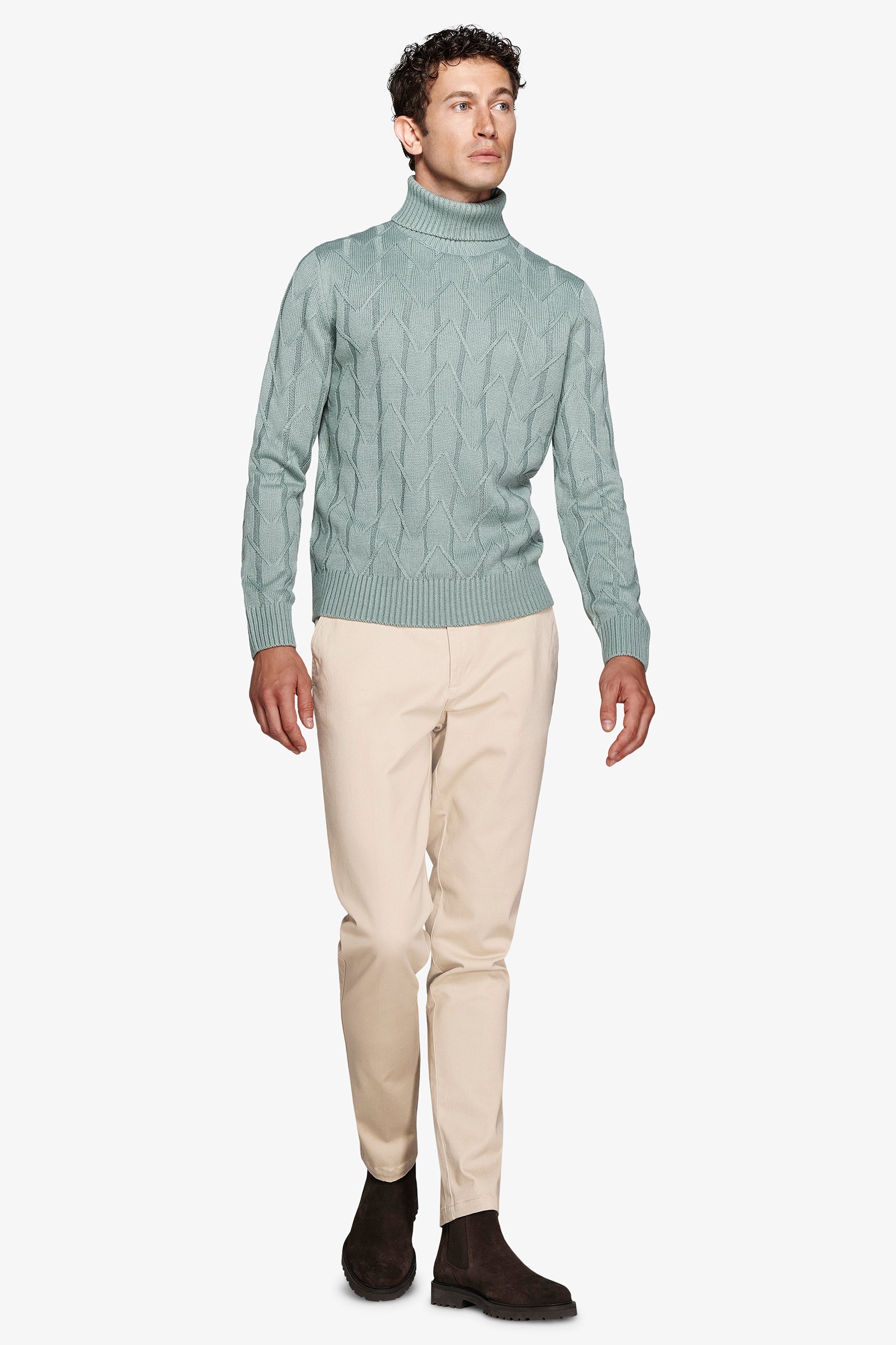 Maglia dolcevita costa piatta e inserto verde acqua-Dan John