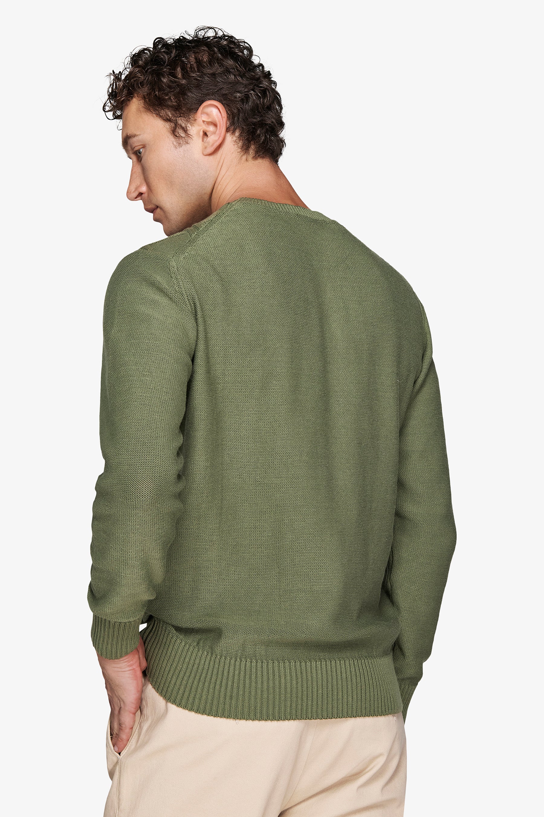 Maglia girocollo treccia piazzata verde-Dan John
