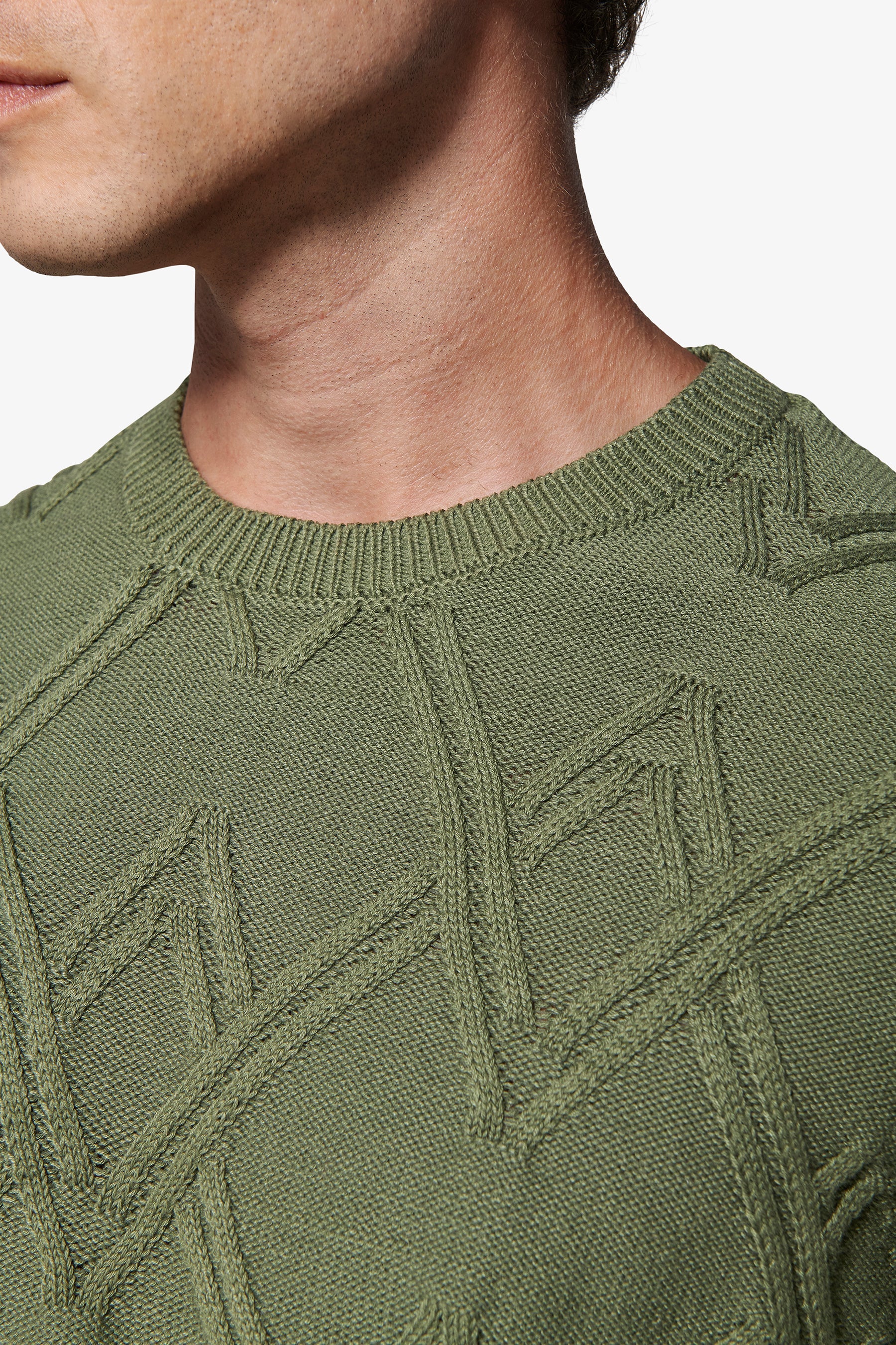 Maglia girocollo treccia piazzata verde-Dan John
