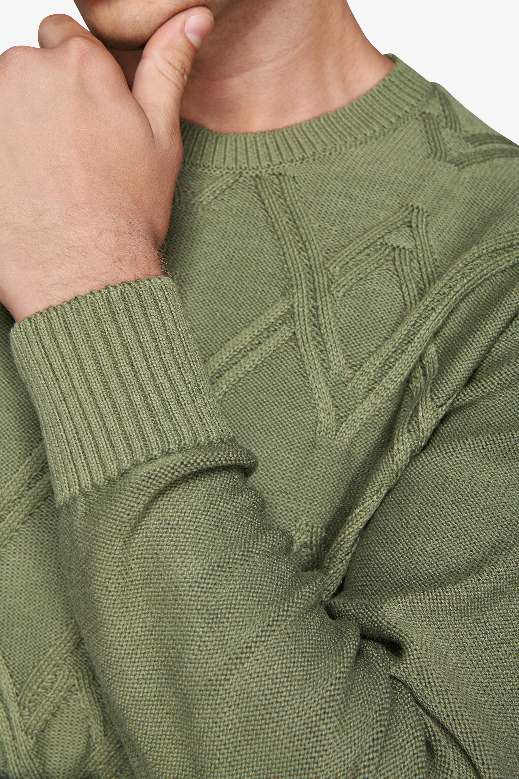 Maglia girocollo treccia piazzata verde-Dan John