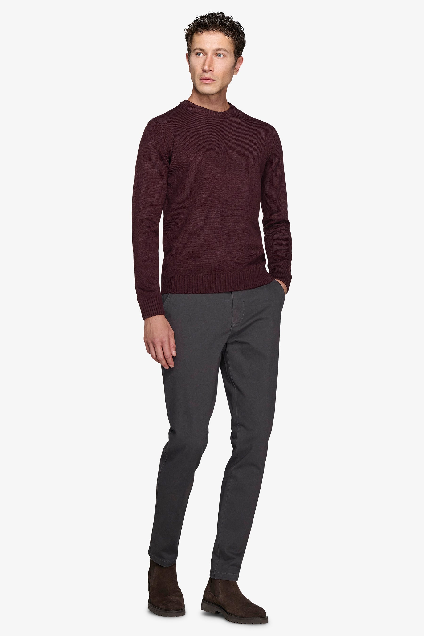 Maglia girocollo effetto lambswool bordeaux-Dan John