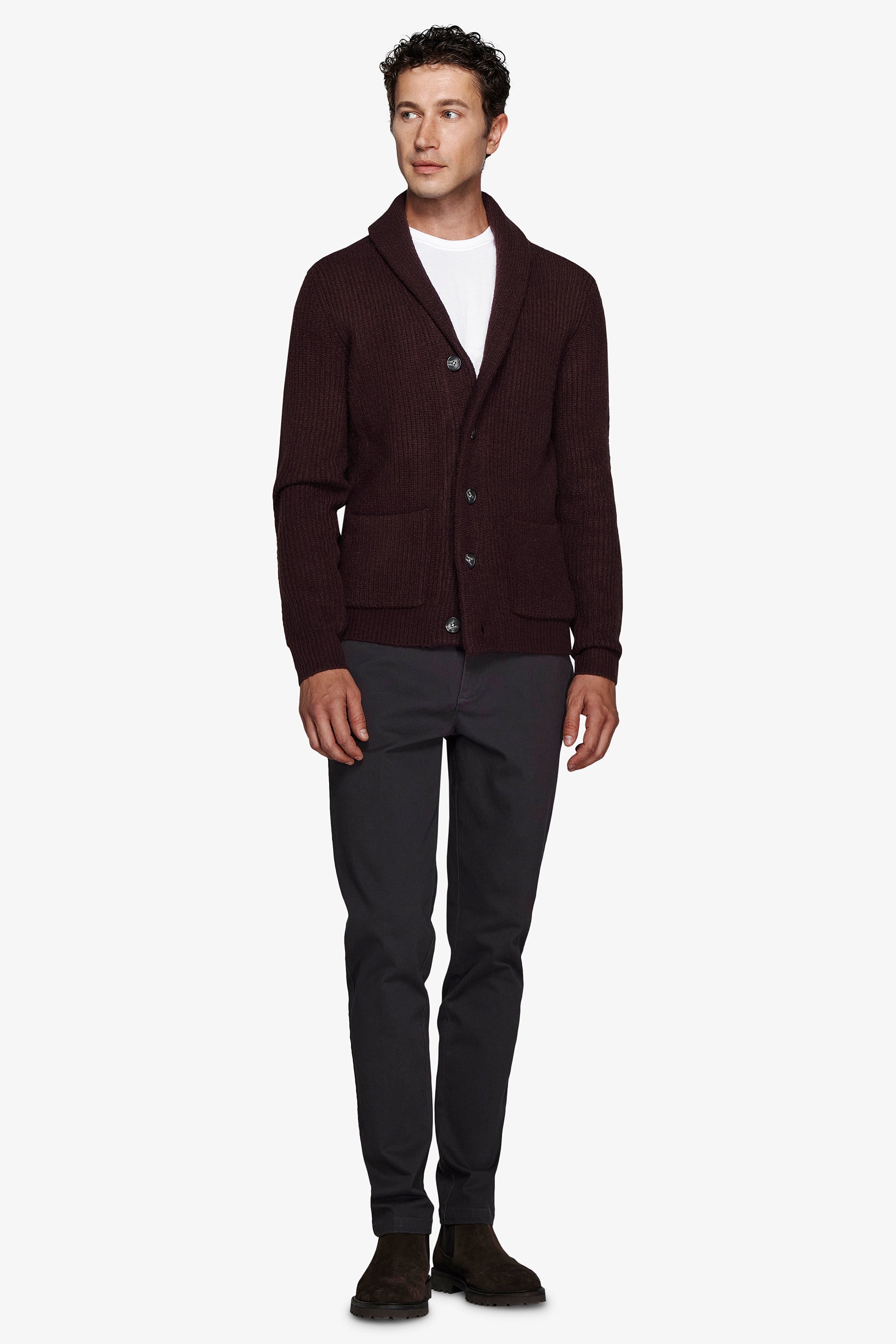 Cardigan collo sciallato bordeaux-Dan John