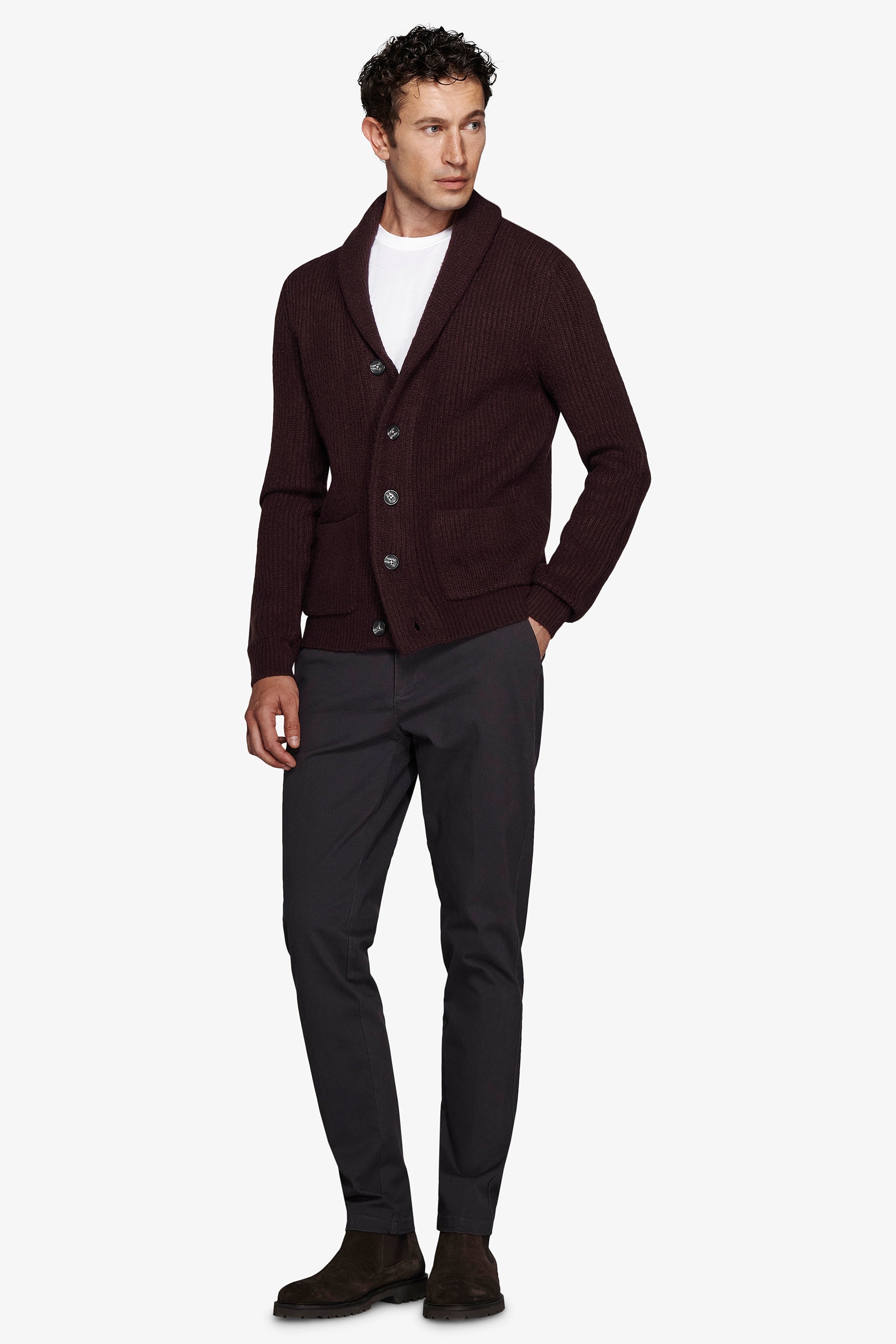 Cardigan collo sciallato bordeaux-Dan John