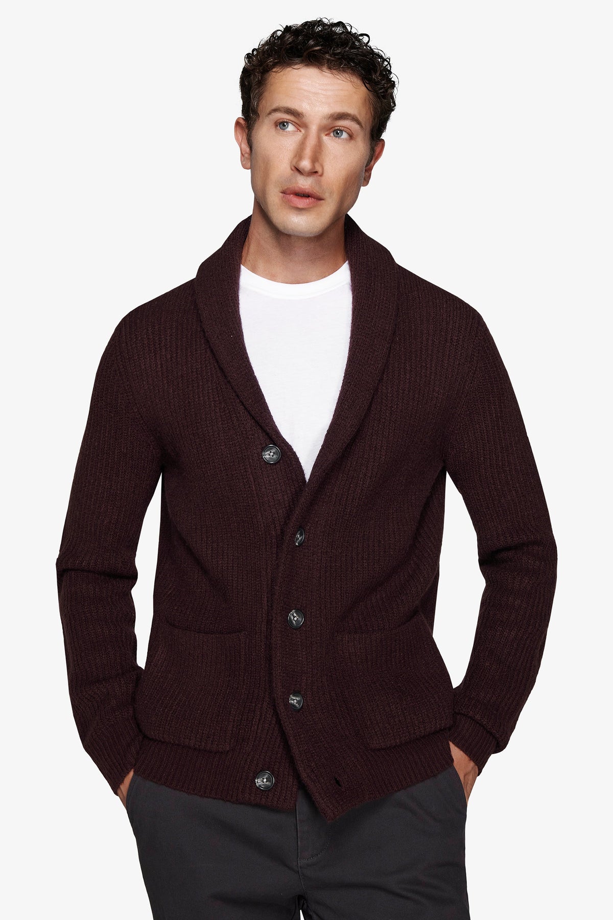 Cardigan collo sciallato bordeaux-Dan John