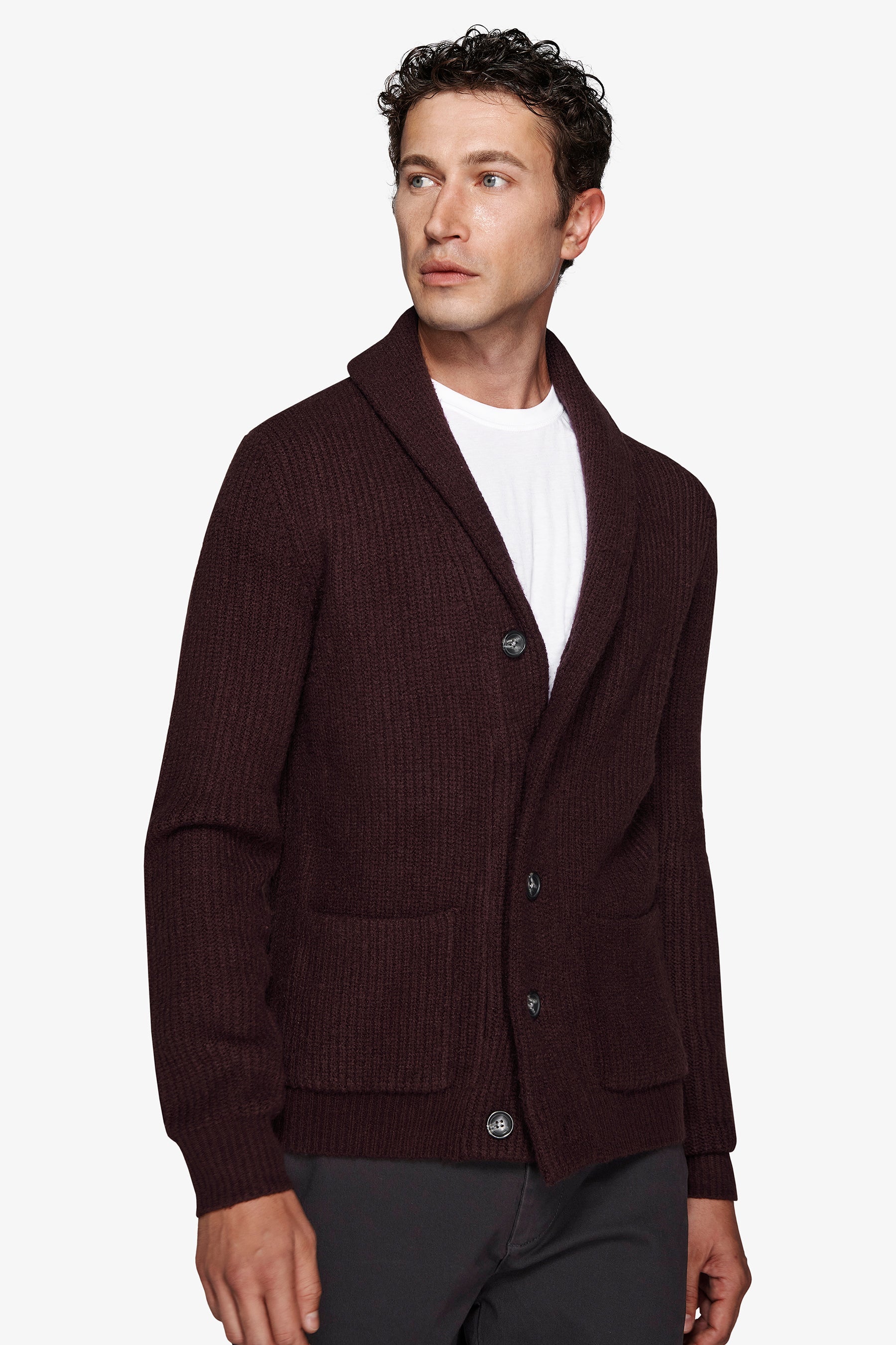 Cardigan collo sciallato bordeaux-Dan John