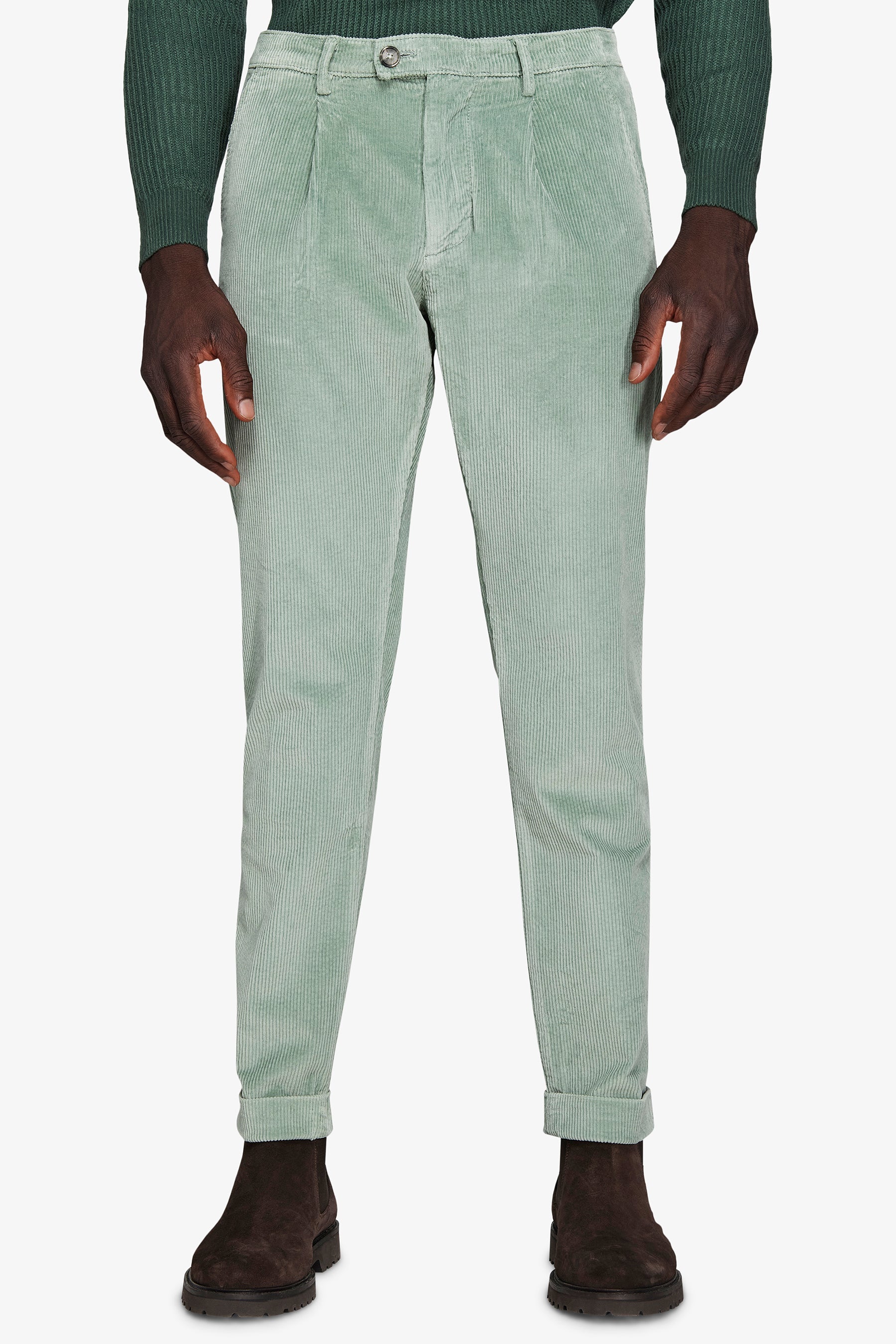 Pantaloni velluto millerighe verde acqua-Dan John