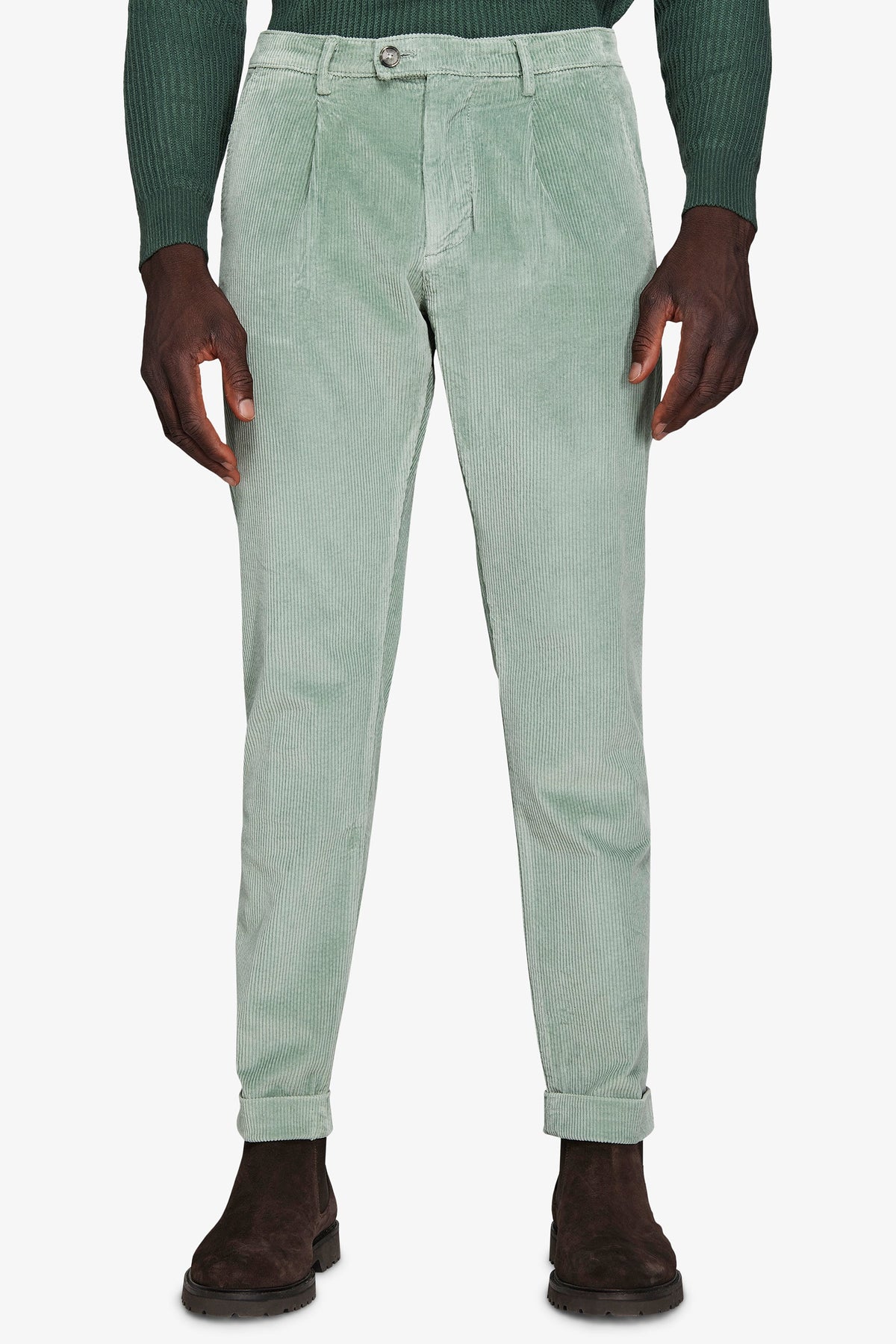 Pantaloni velluto millerighe verde acqua-Dan John