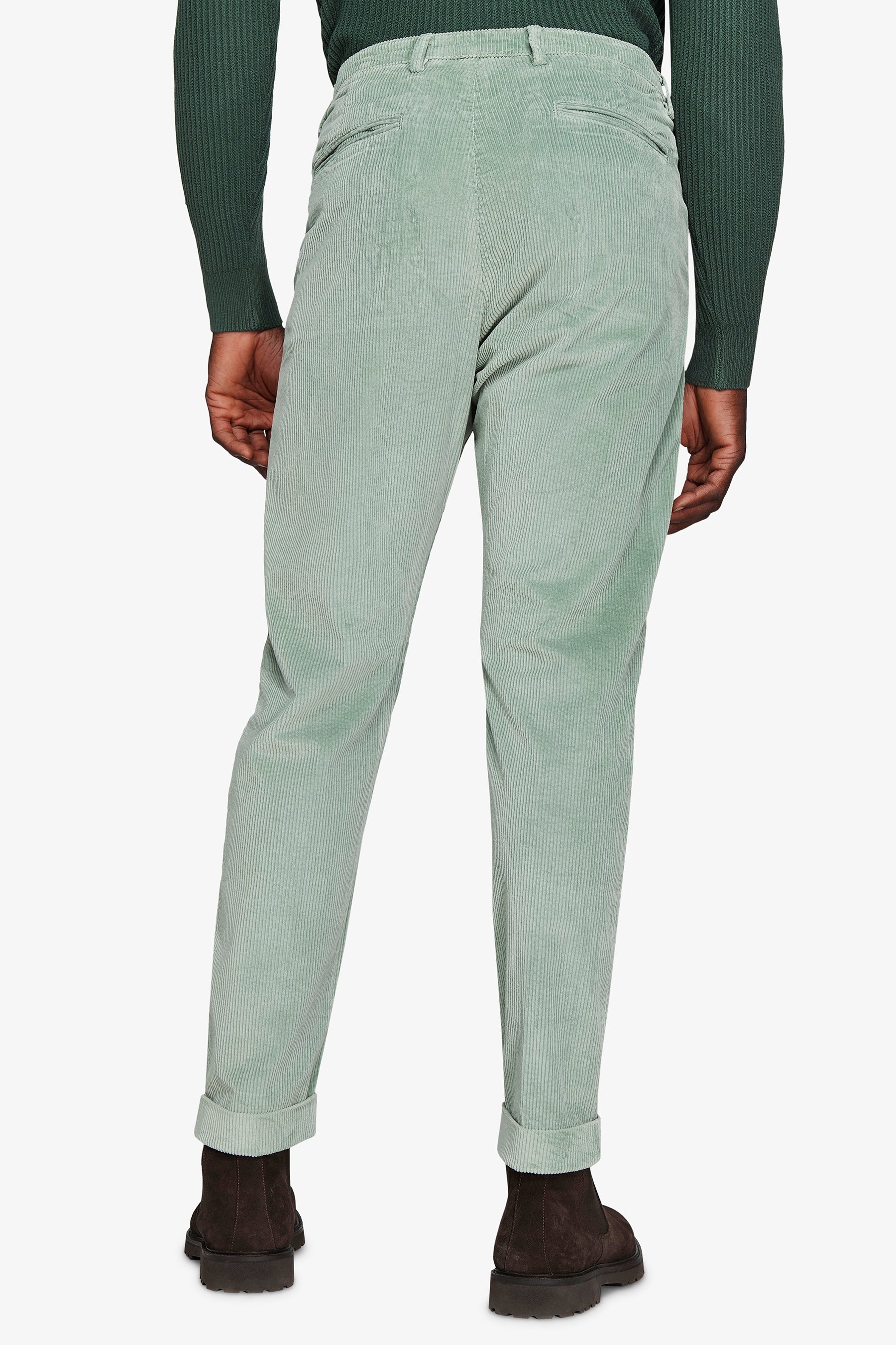 Pantaloni velluto millerighe verde acqua-Dan John