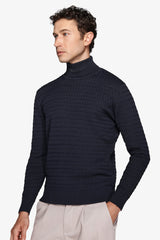 Maglia dolcevita a treccina blu-Dan John