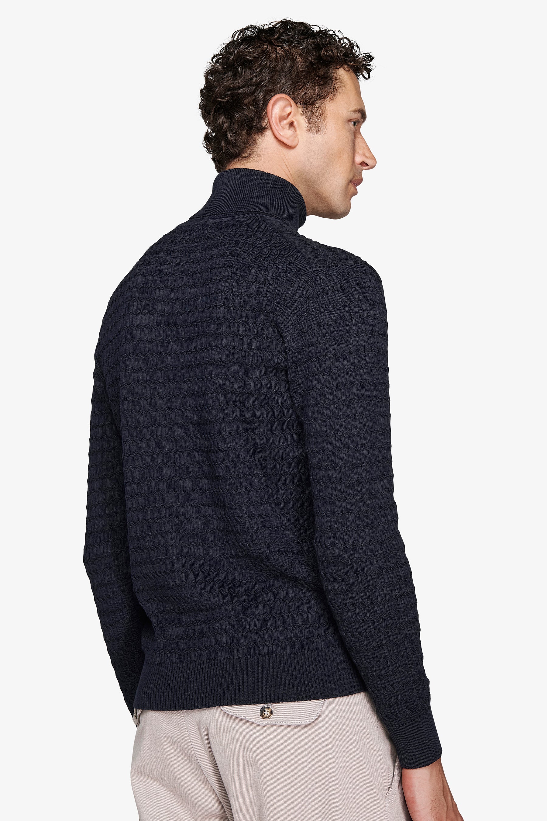 Maglia dolcevita a treccina blu-Dan John