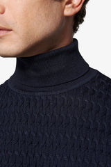 Maglia dolcevita a treccina blu-Dan John