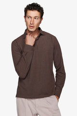 Polo piquet stretch con collo camicia tortora-Dan John