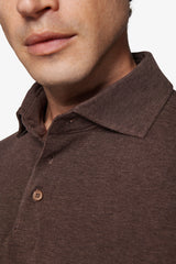 Polo piquet stretch con collo camicia tortora-Dan John