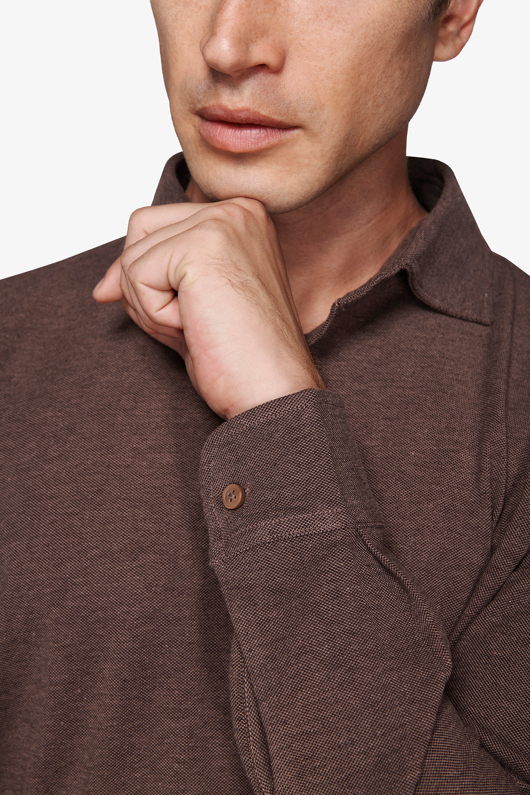 Polo piquet stretch con collo camicia tortora-Dan John