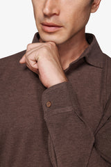 Polo piquet stretch con collo camicia tortora-Dan John