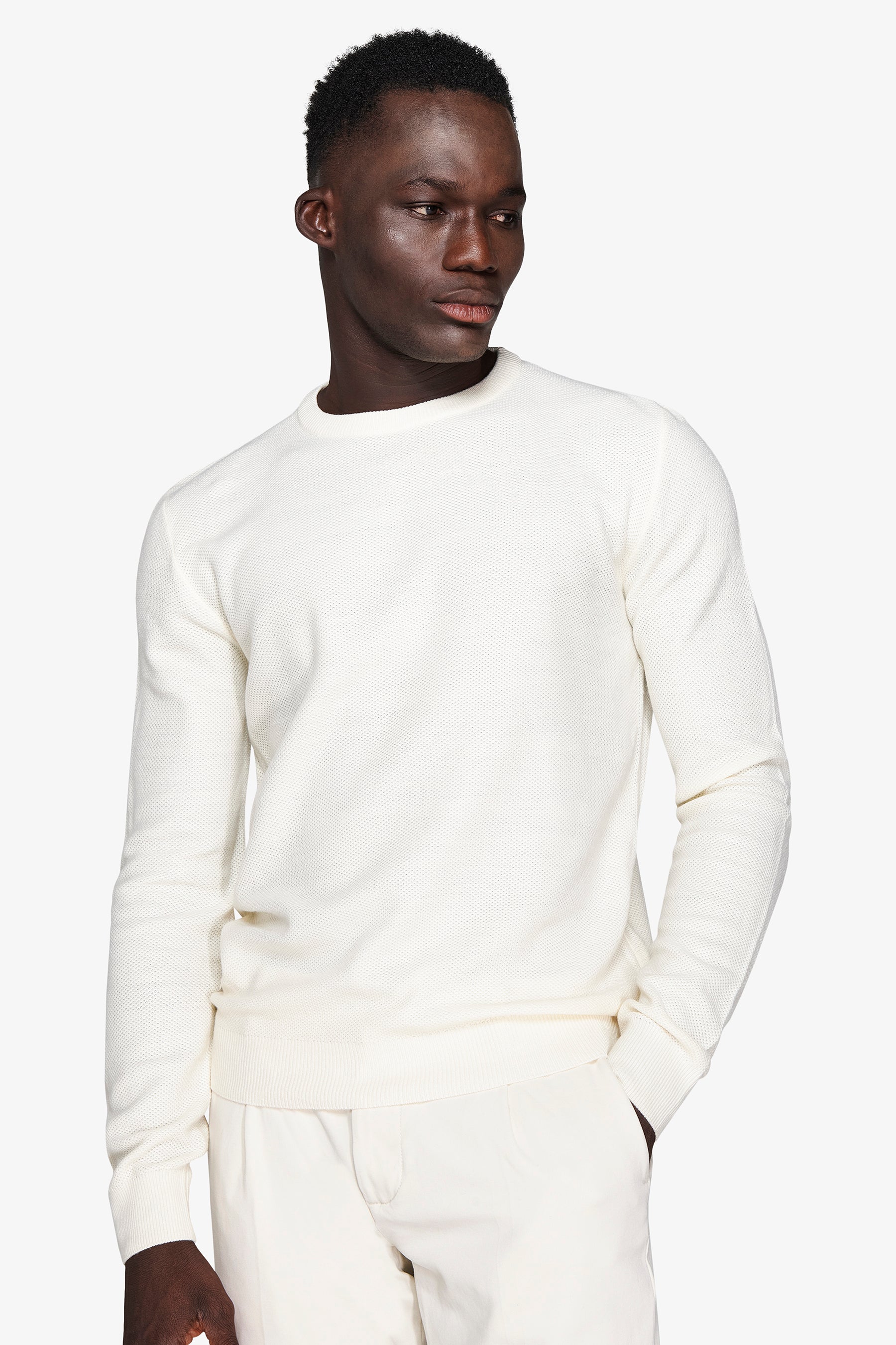 Maglia girocollo armaturata chicco riso panna-Dan John