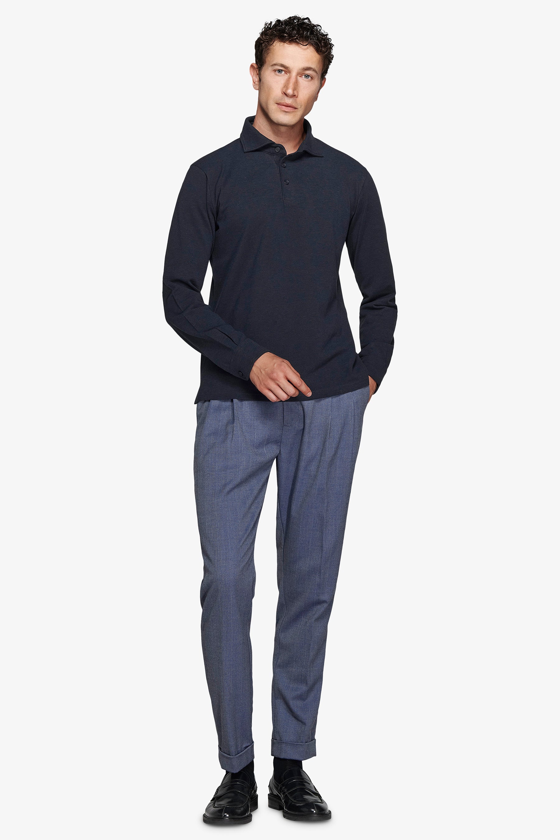 Polo piquet stretch con collo camicia avion-Dan John