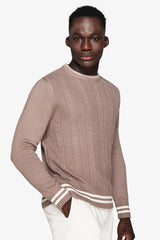 Maglia girocollo costa con profili DNJ tortora-Dan John