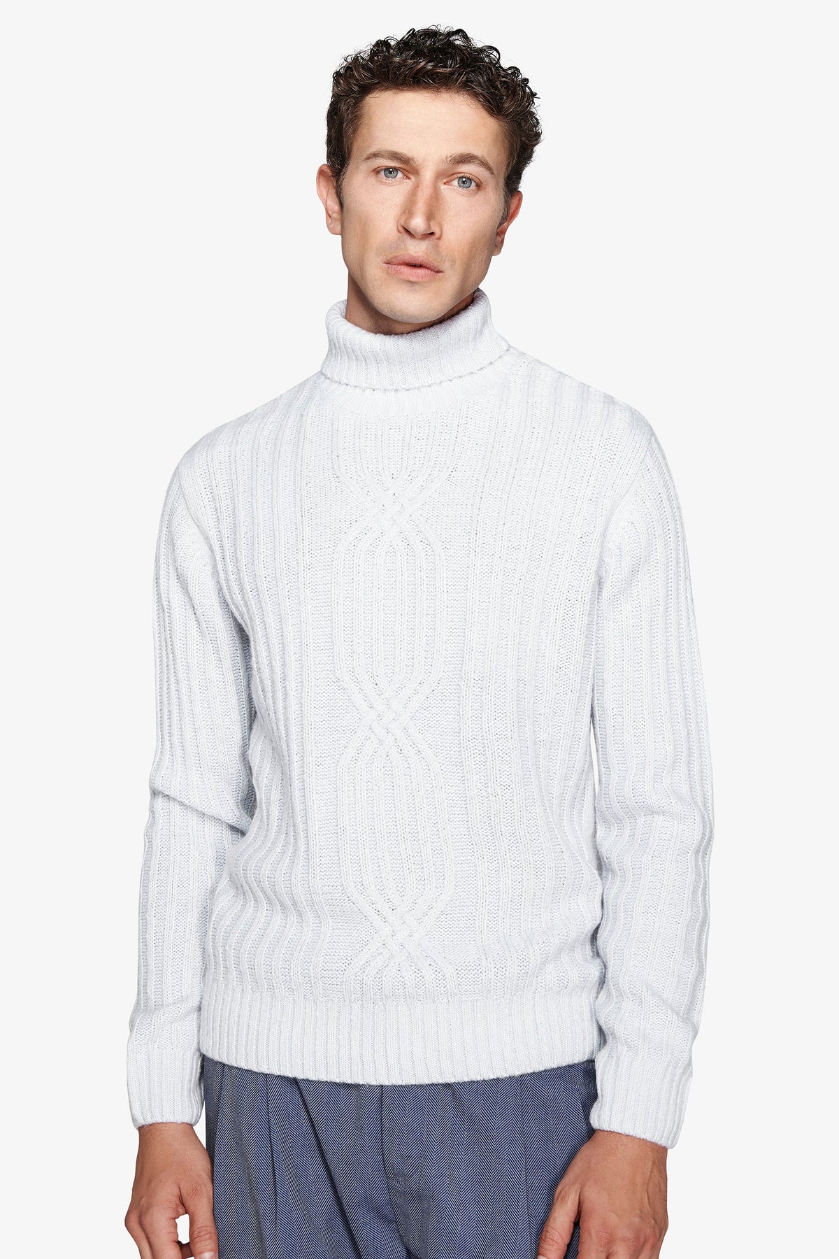 Maglia dolcevita a coste celeste-Dan John