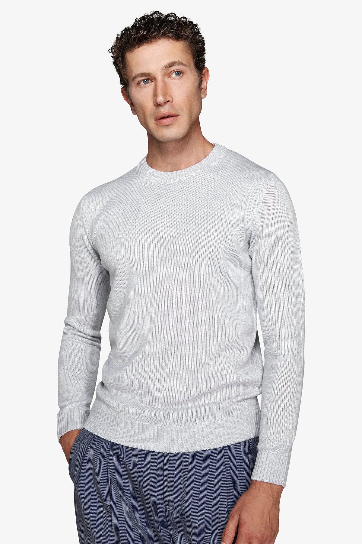 Maglia girocollo effetto lambswool celeste-Dan John