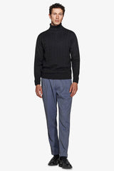 Maglia dolcevita treccia blu-Dan John