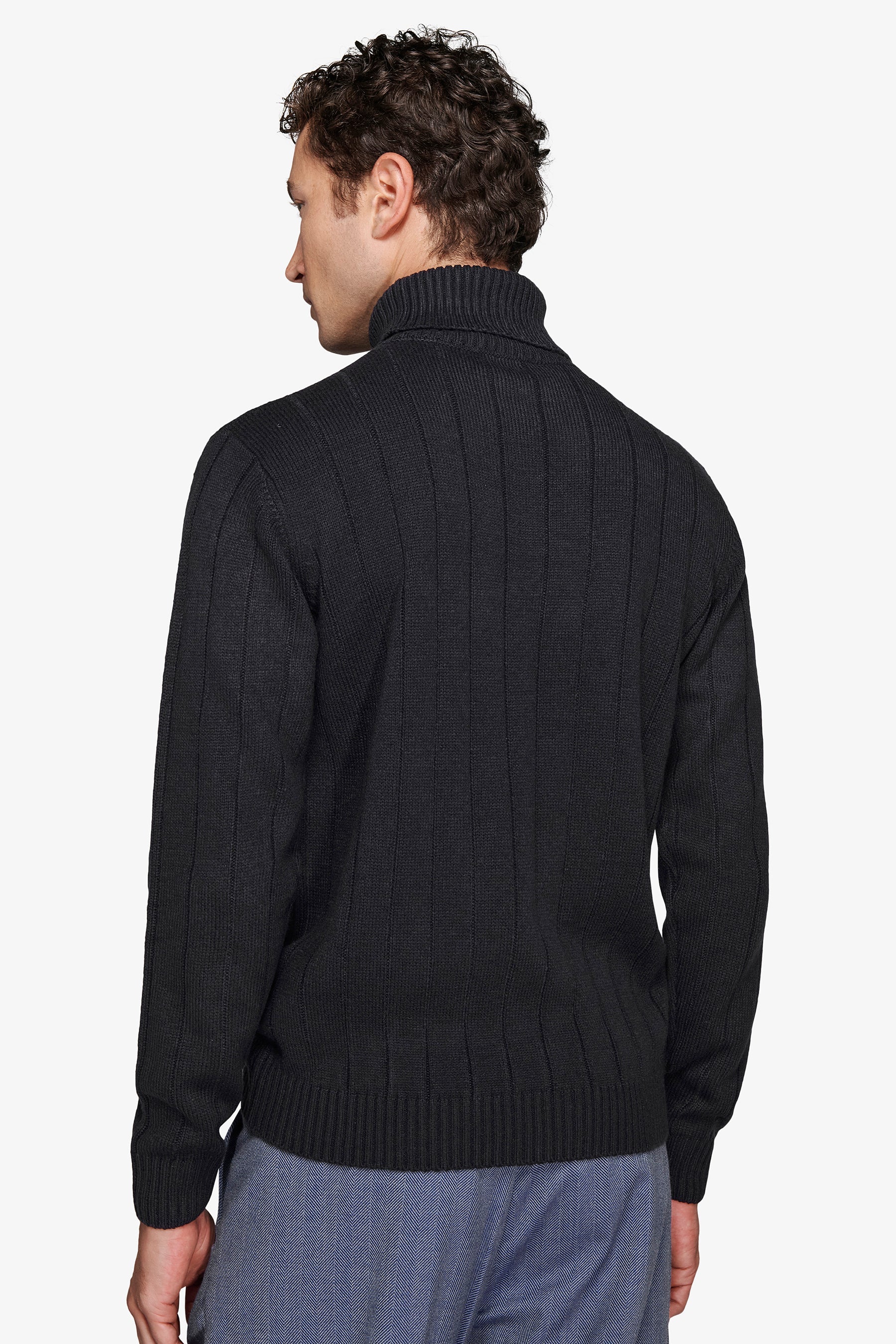 Maglia dolcevita treccia blu-Dan John