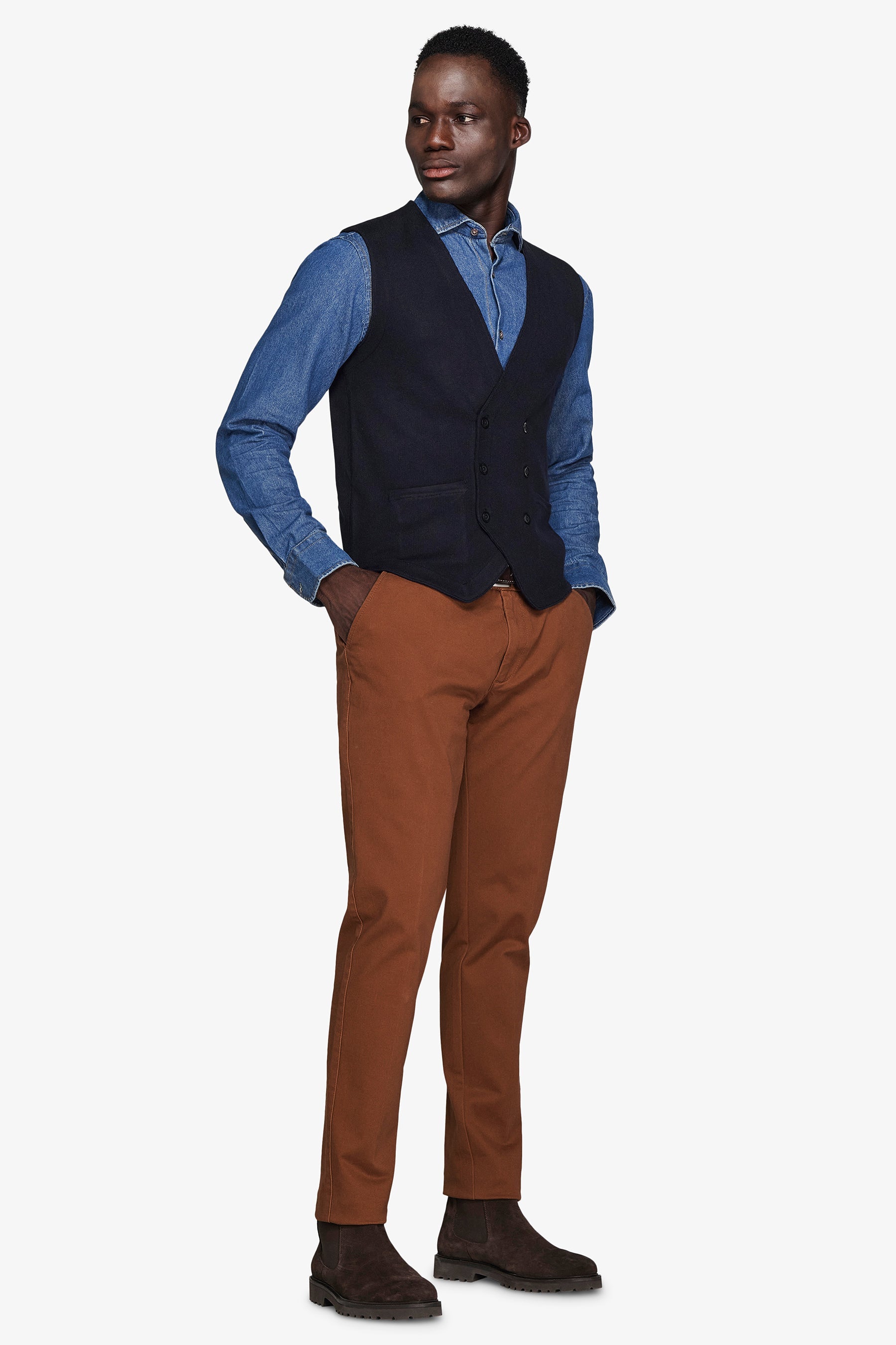 Gilet doppiopetto in maglia basic blu-Dan John