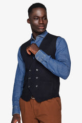 Gilet doppiopetto in maglia basic blu-Dan John