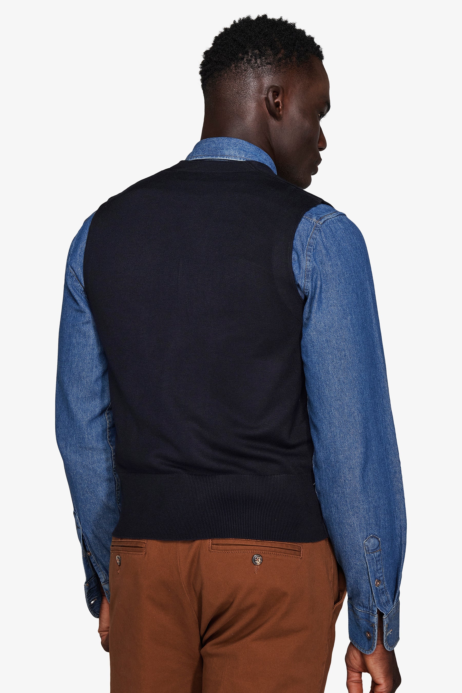 Gilet doppiopetto in maglia basic blu-Dan John