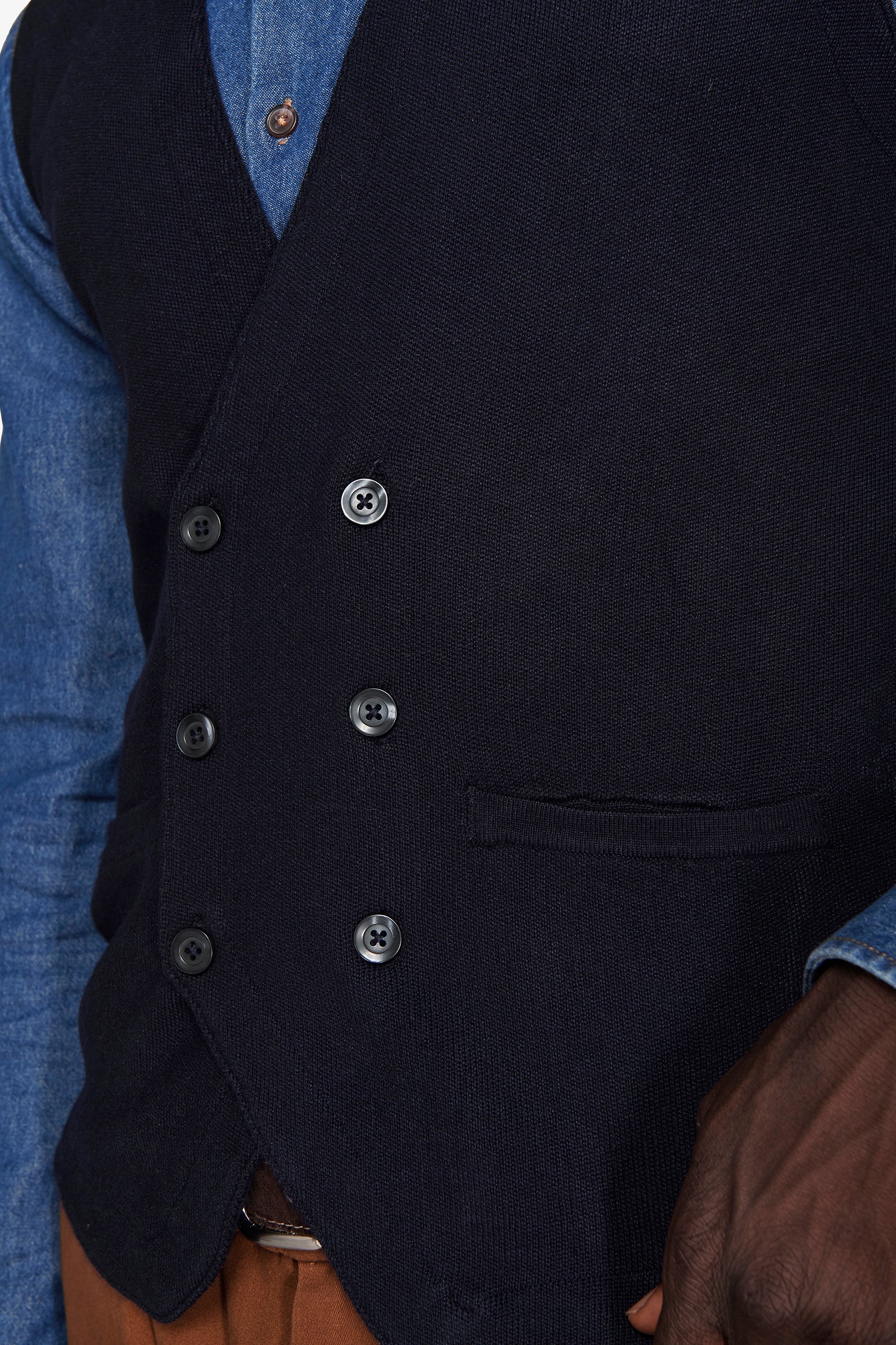 Gilet doppiopetto in maglia basic blu-Dan John