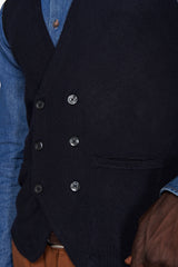 Gilet doppiopetto in maglia basic blu-Dan John