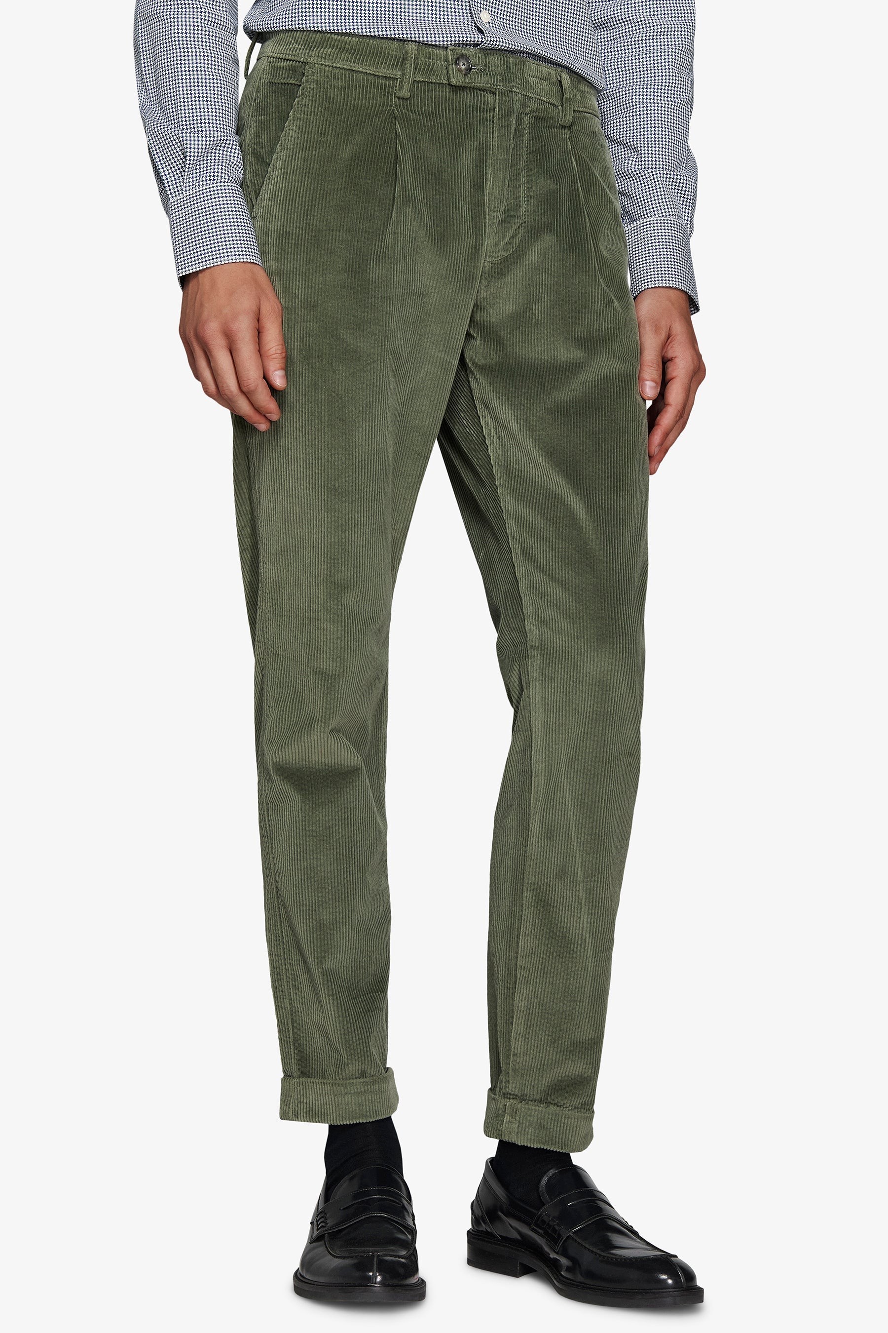 Pantaloni velluto millerighe verde-Dan John