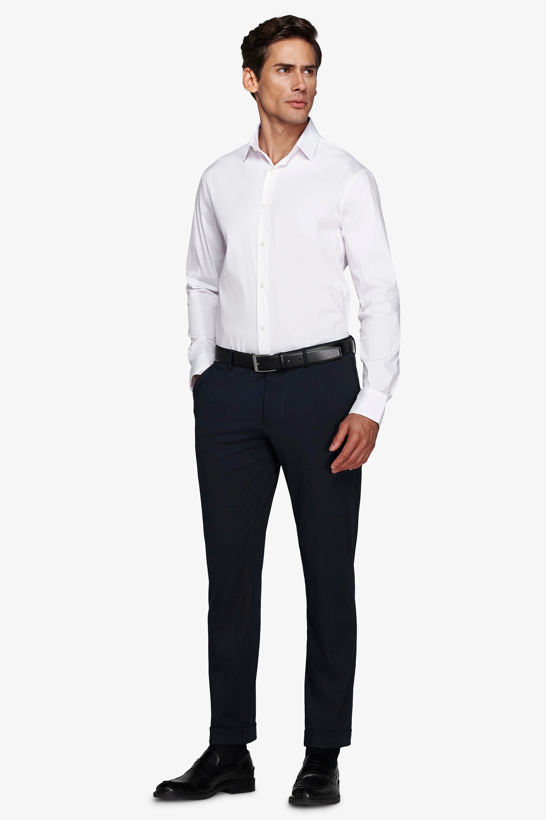 Camicia stretch unita bianca slim-Dan John