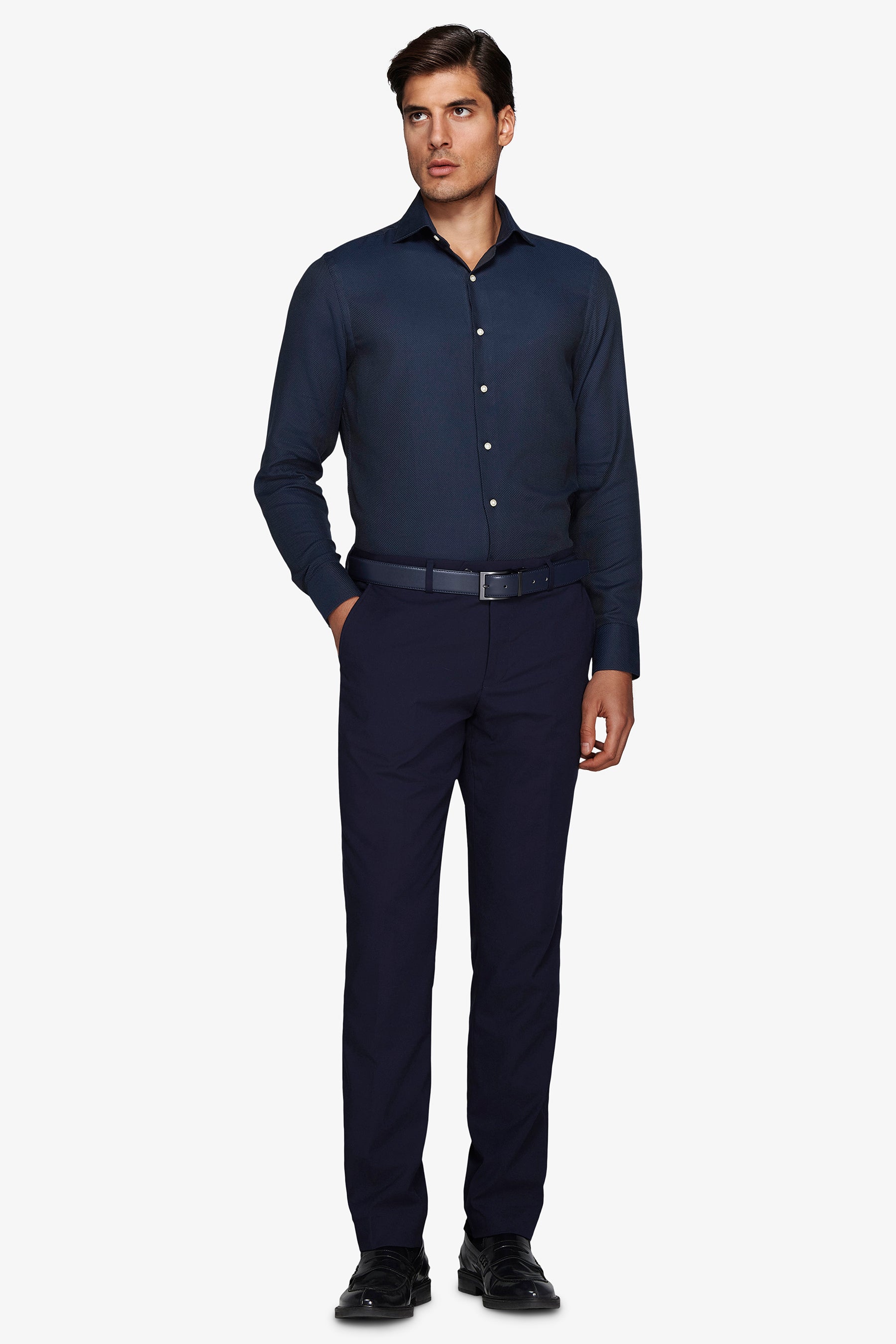 Camicia "la Picoco" operata blu slim-Dan John