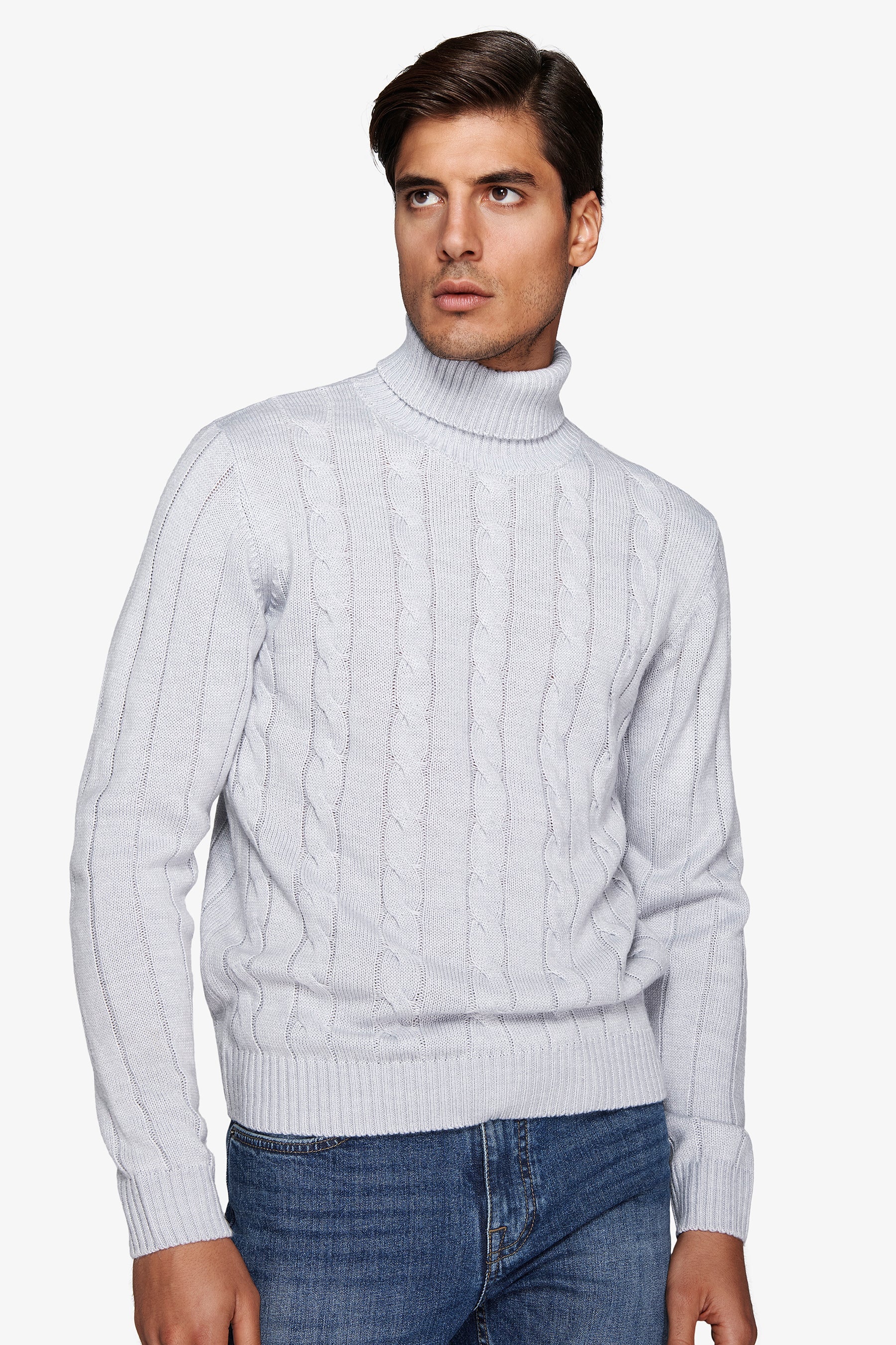 Maglia dolcevita treccia grigio chiaro-Dan John