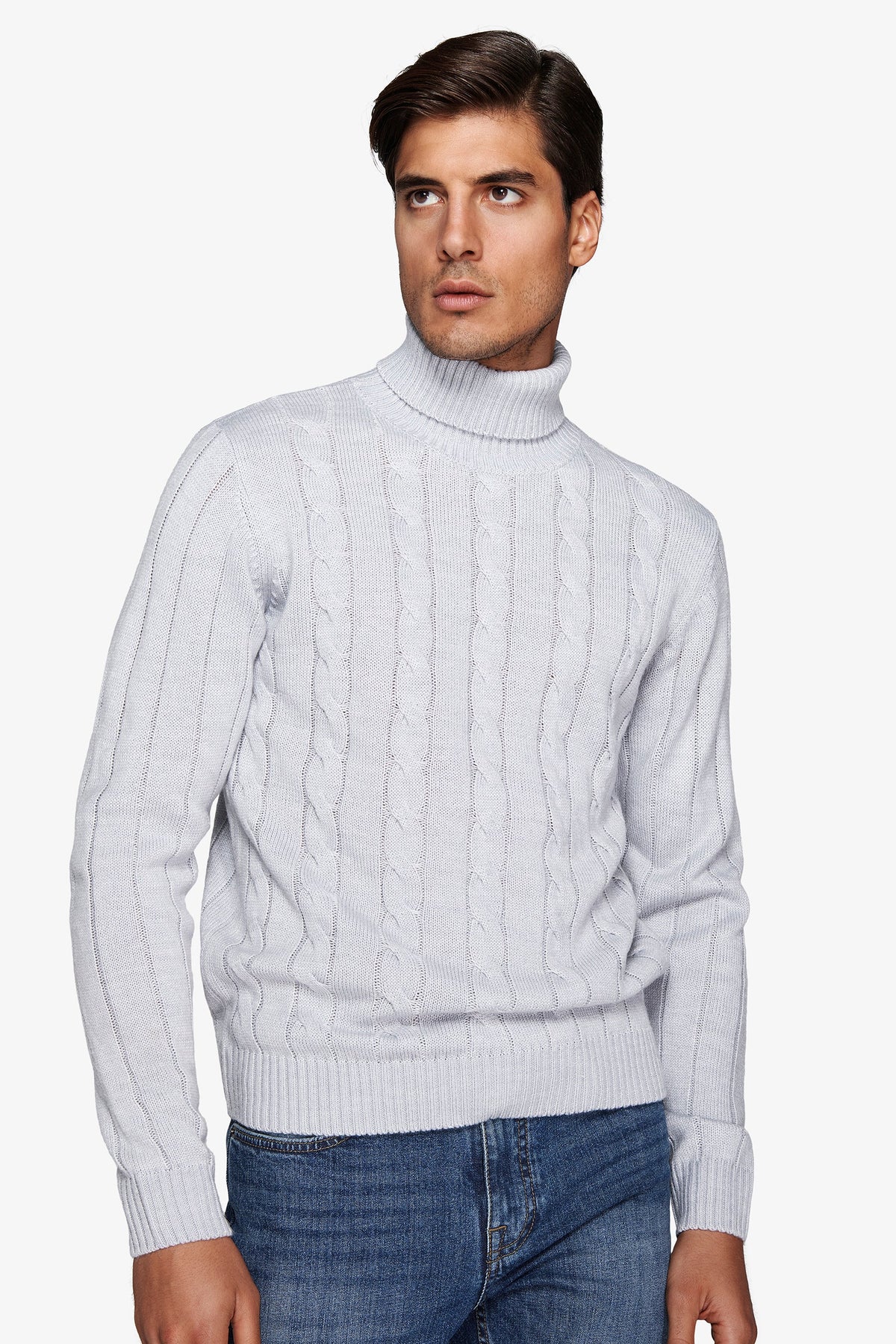 Maglia dolcevita treccia grigio chiaro-Dan John