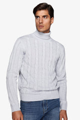 Maglia dolcevita treccia grigio chiaro-Dan John
