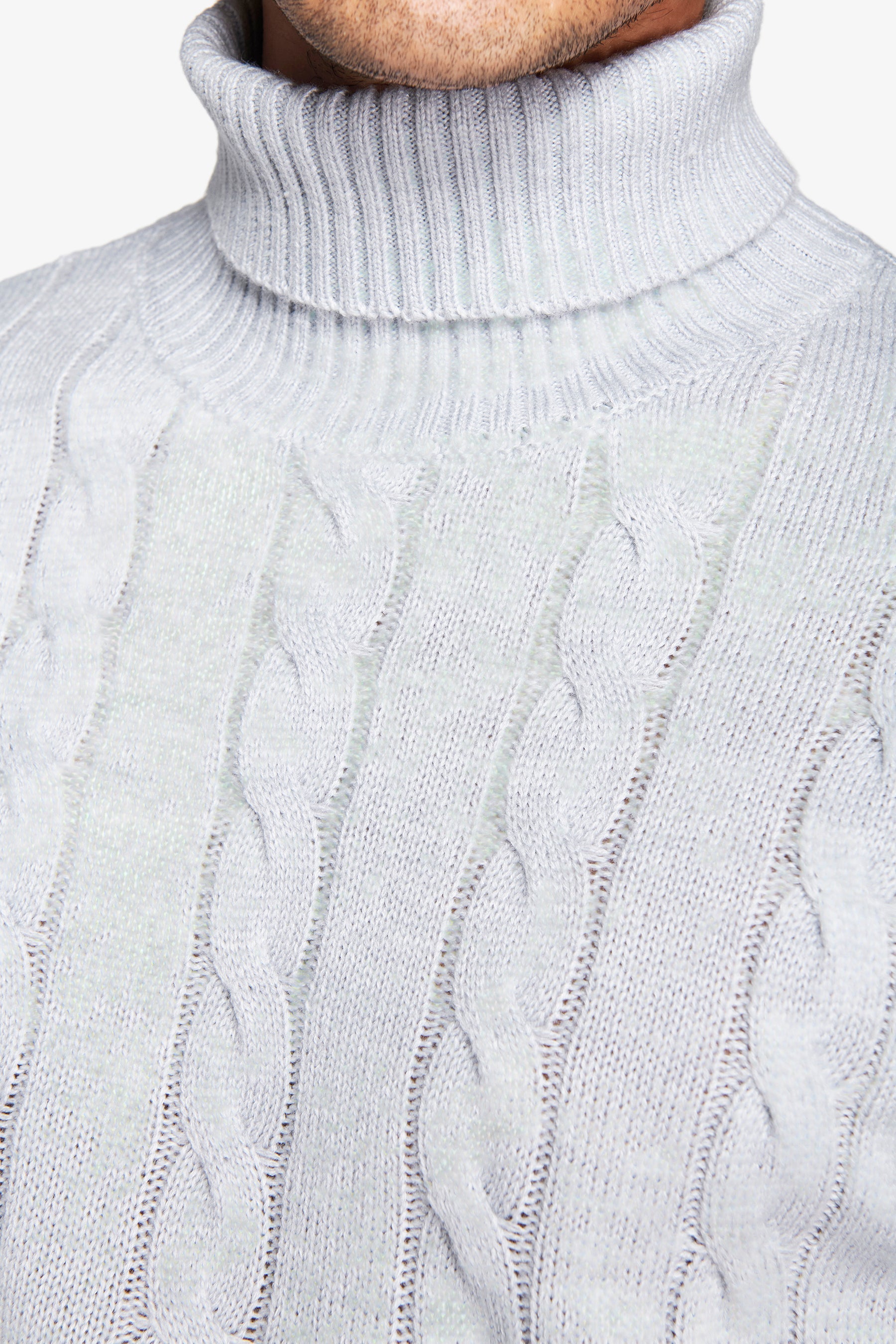 Maglia dolcevita treccia grigio chiaro-Dan John