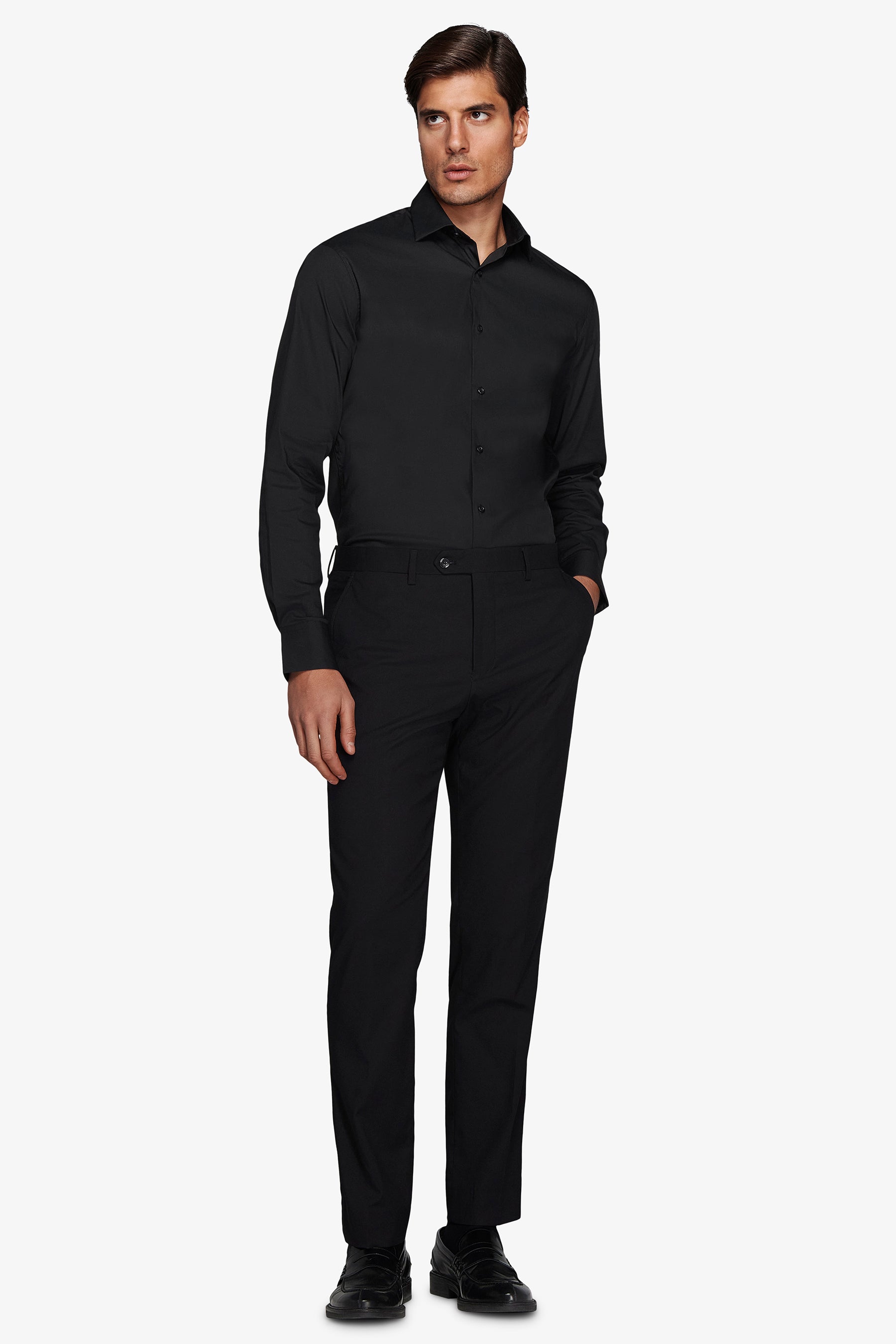 Camicia stretch unita nera slim-Dan John