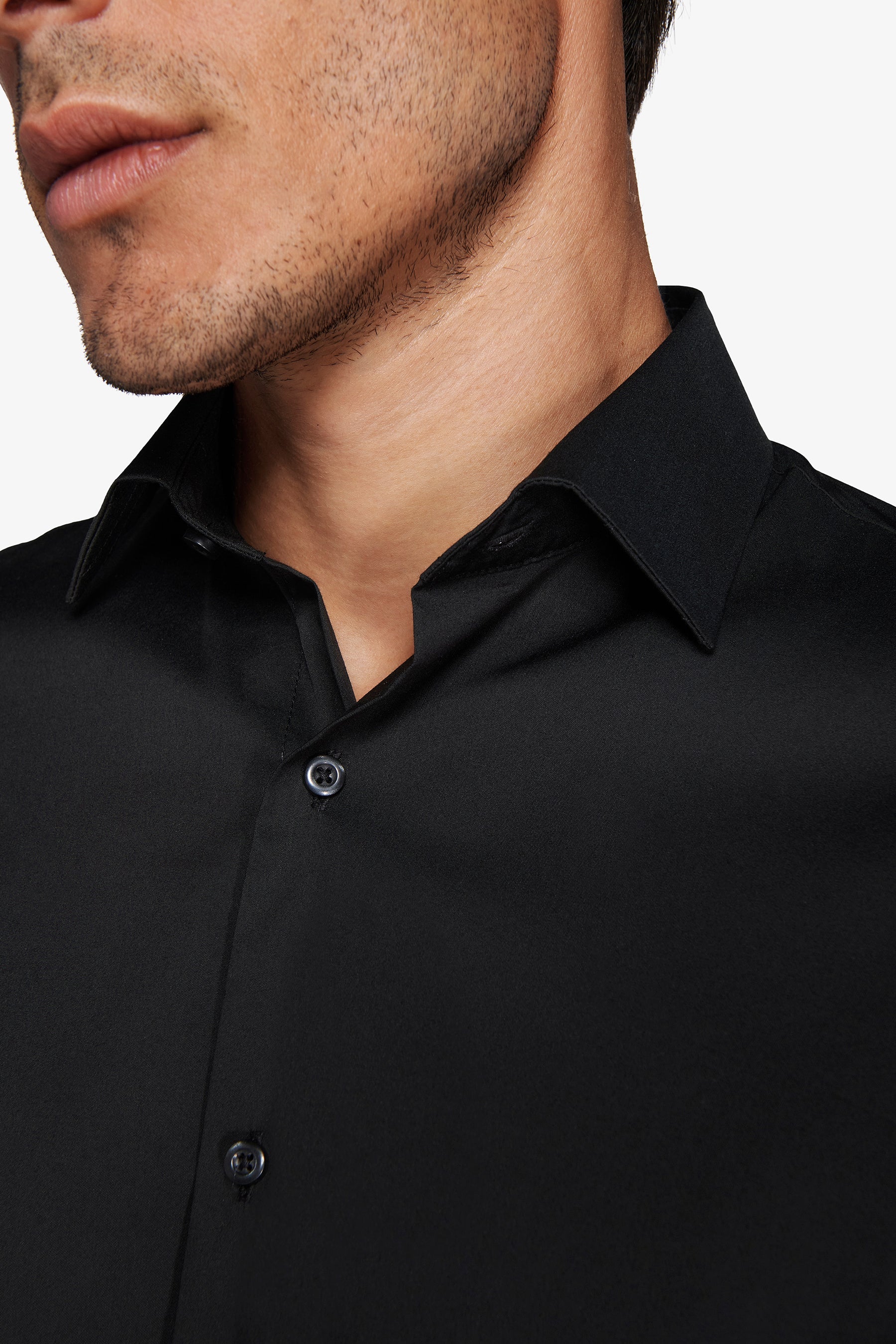 Camicia stretch unita nera slim-Dan John