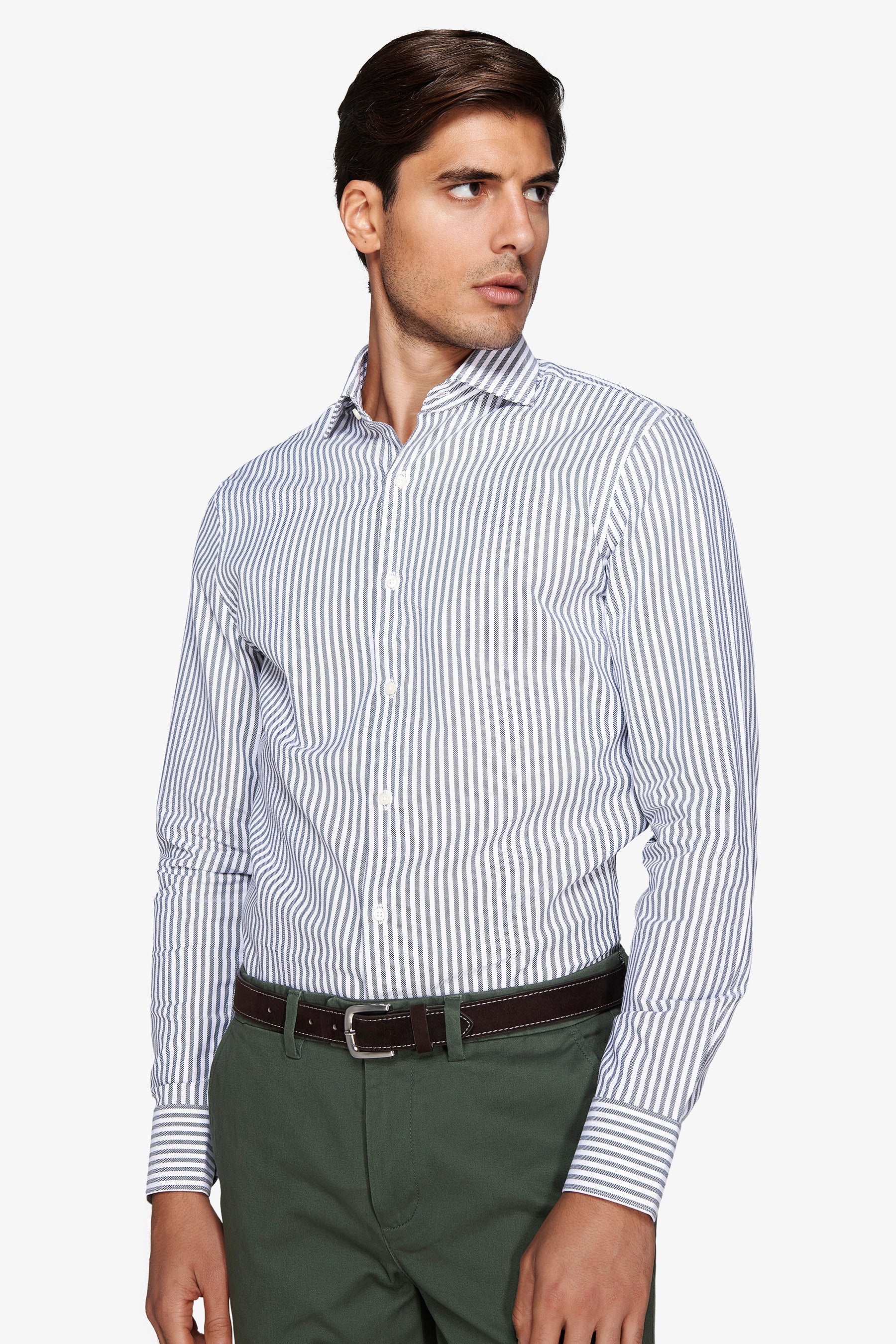 Camicia a righe operata verde-Dan John