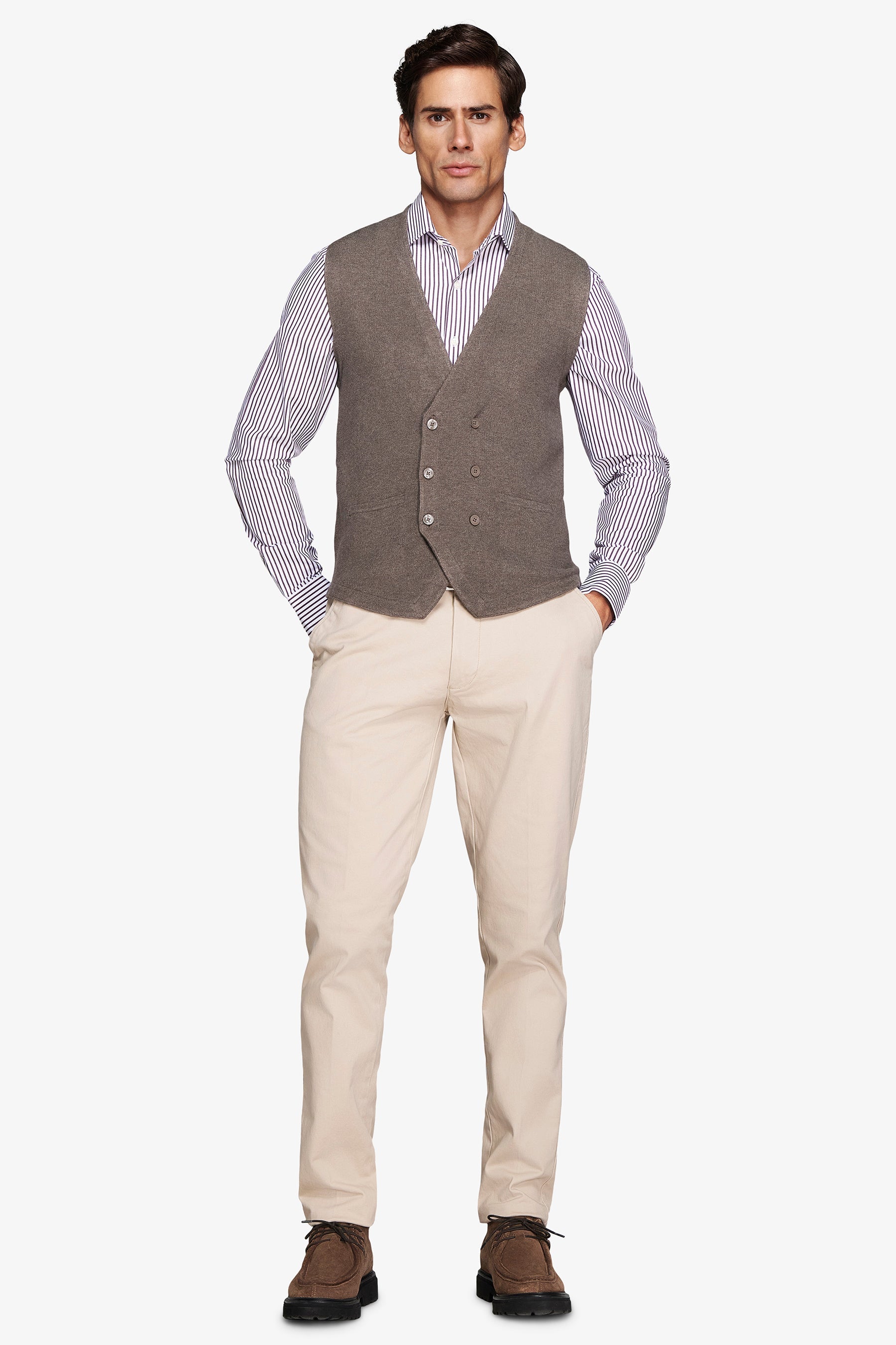 Gilet doppiopetto in maglia basic tortora-Dan John