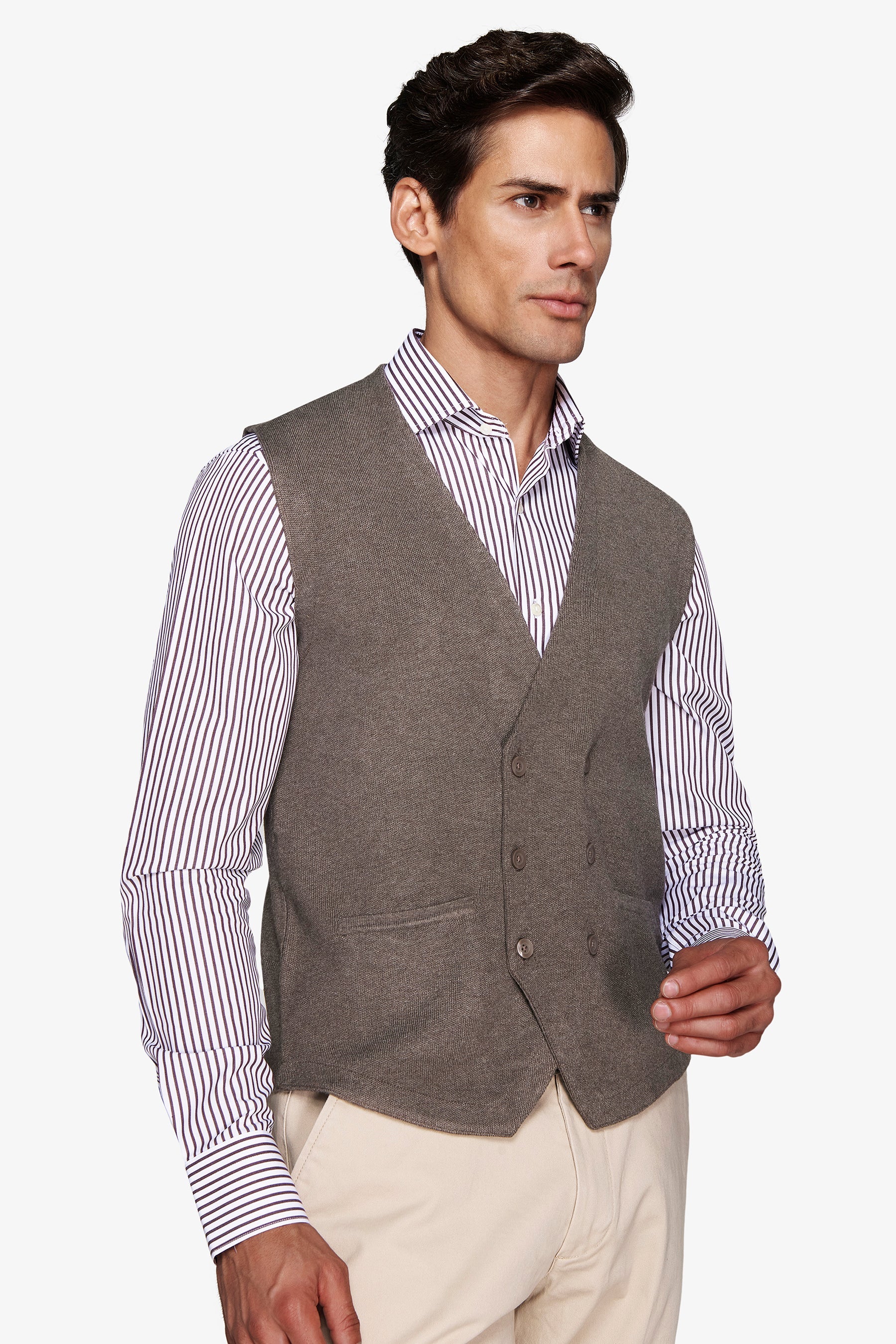 Gilet doppiopetto in maglia basic tortora-Dan John