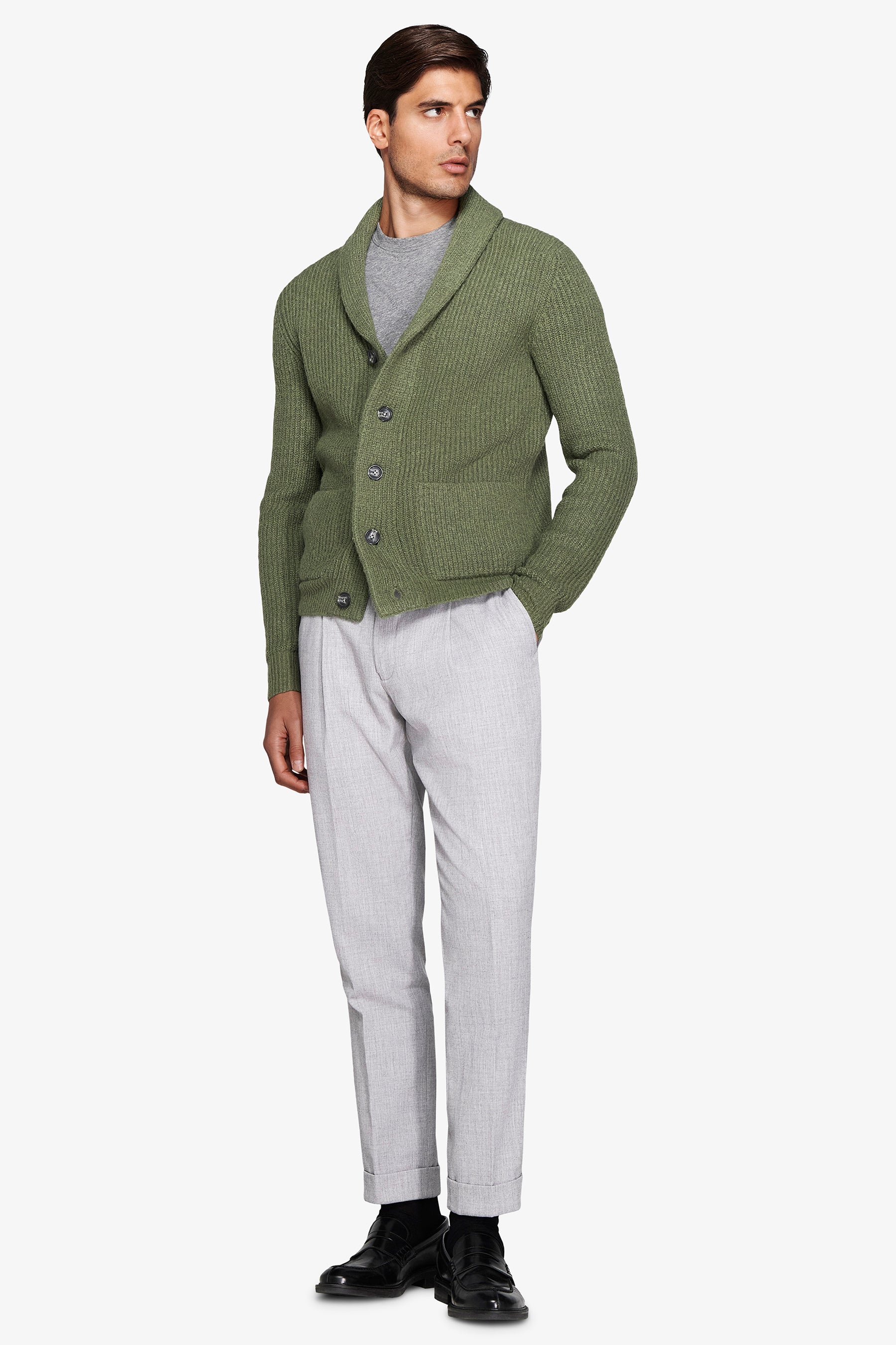 Cardigan collo sciallato verde-Dan John