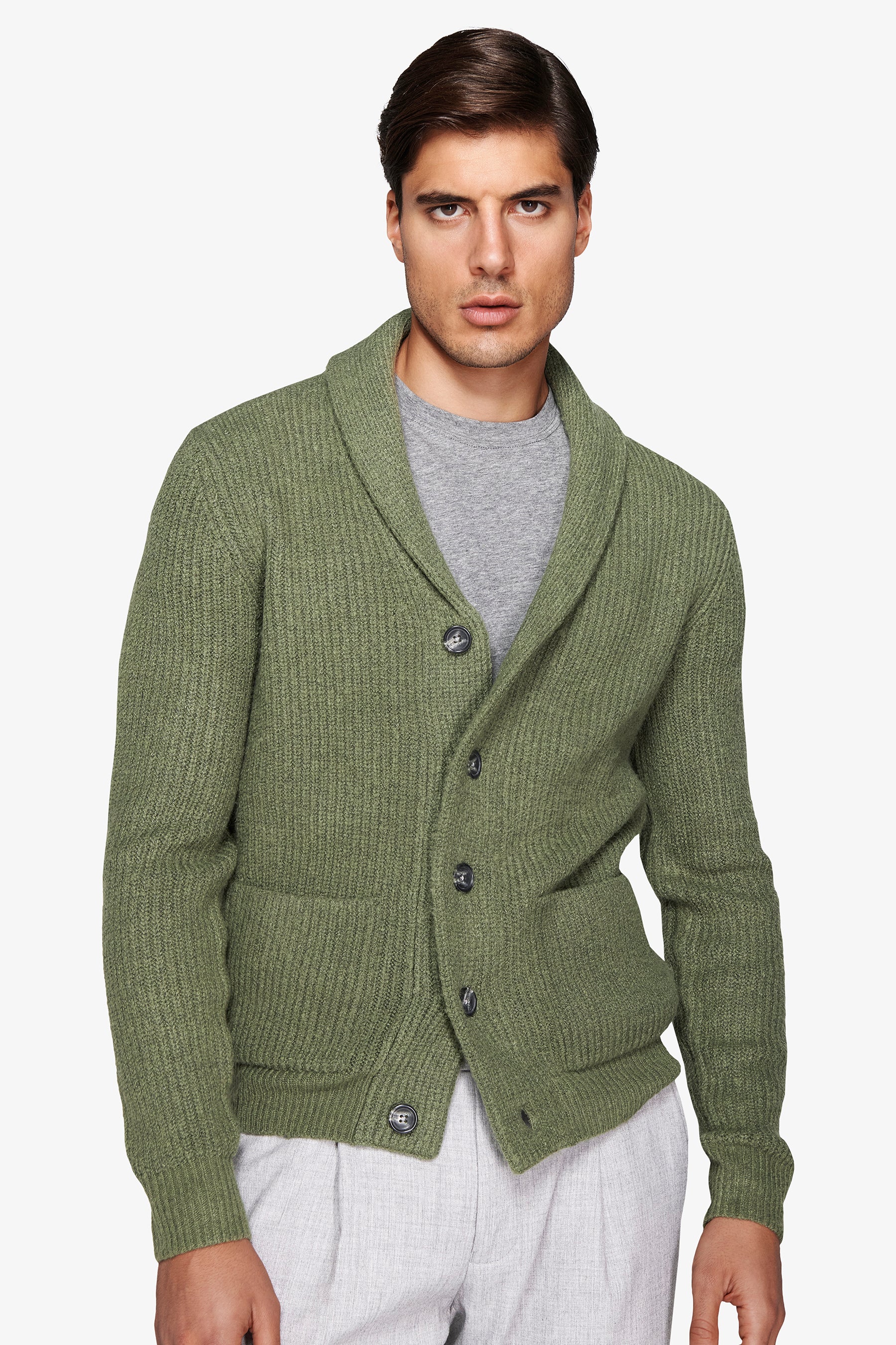 Cardigan collo sciallato verde-Dan John