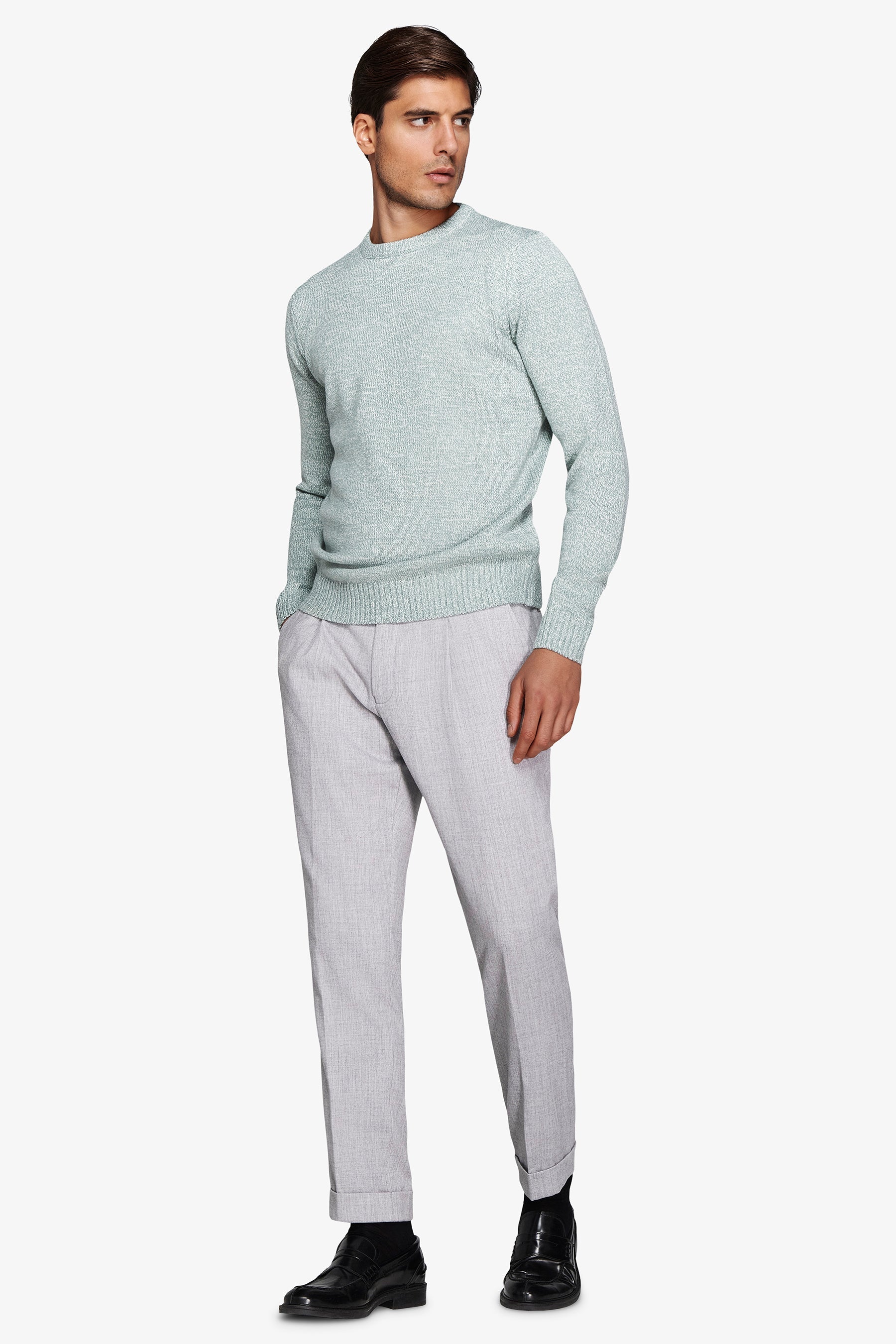 Maglia girocollo mouline' verde acqua-Dan John