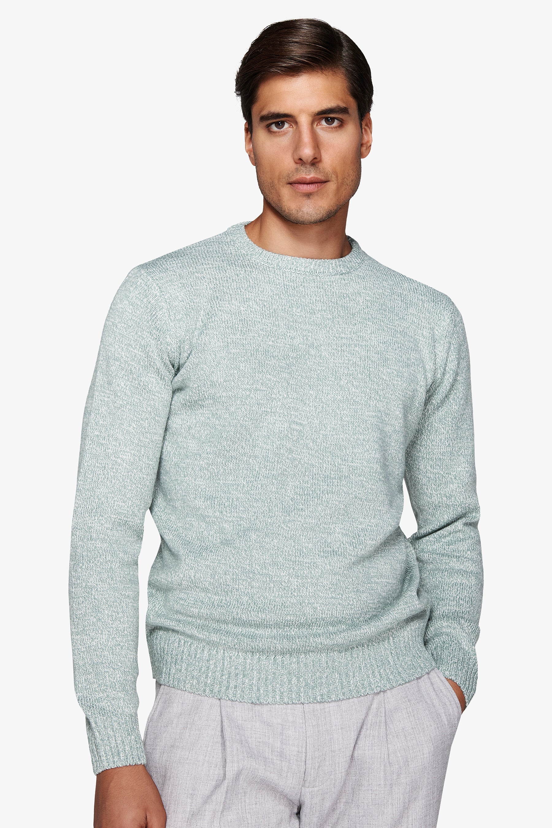 Maglia girocollo mouline' verde acqua-Dan John