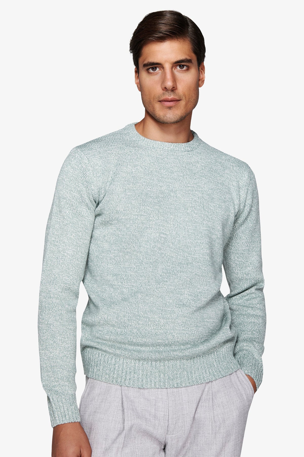 Maglia girocollo mouline' verde acqua-Dan John