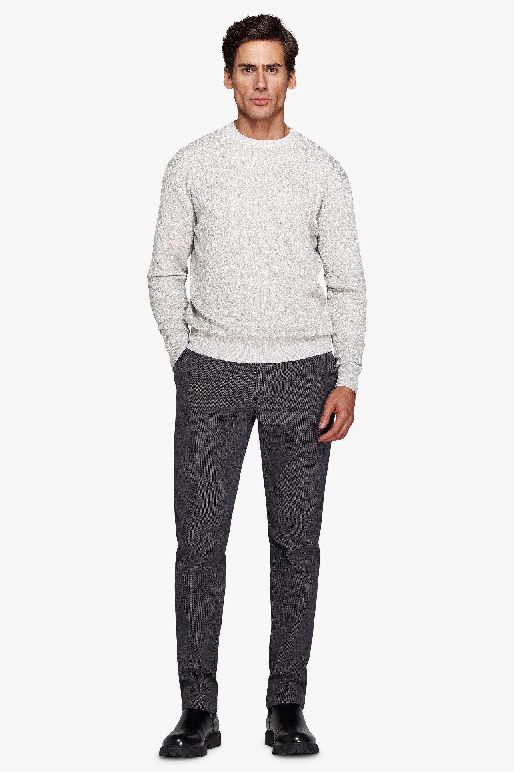 Maglia girocollo treccia grigio chiaro-Dan John